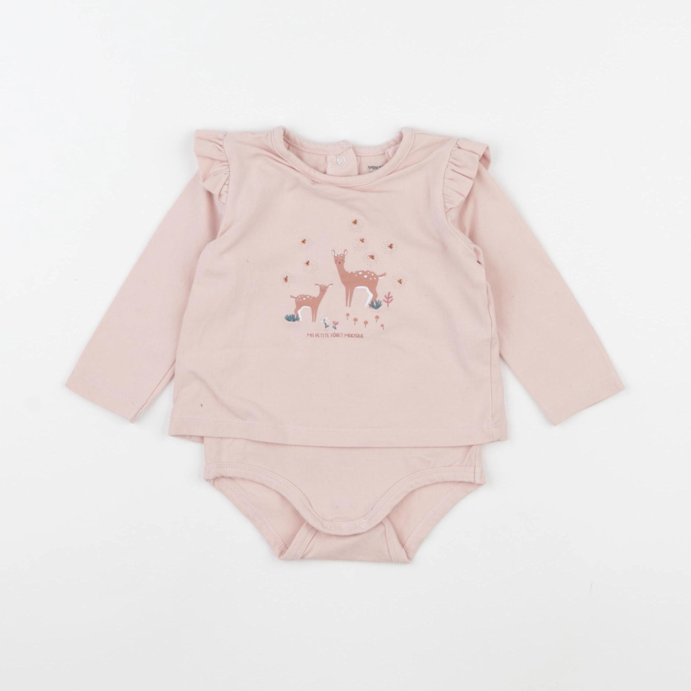 Vertbaudet - body tee-shirt rose - 6 mois