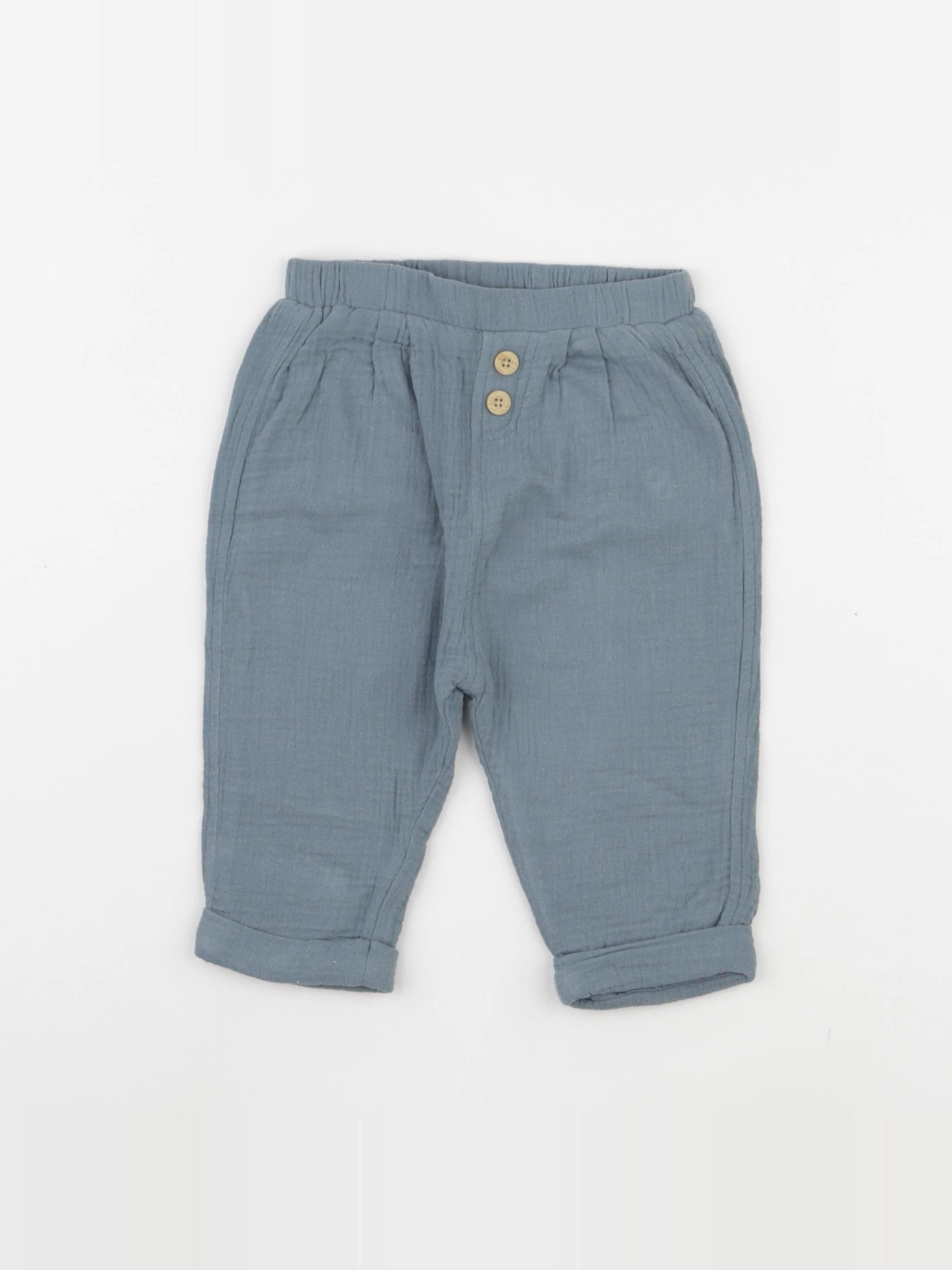 Vertbaudet - pantalon doublé bleu - 12 mois