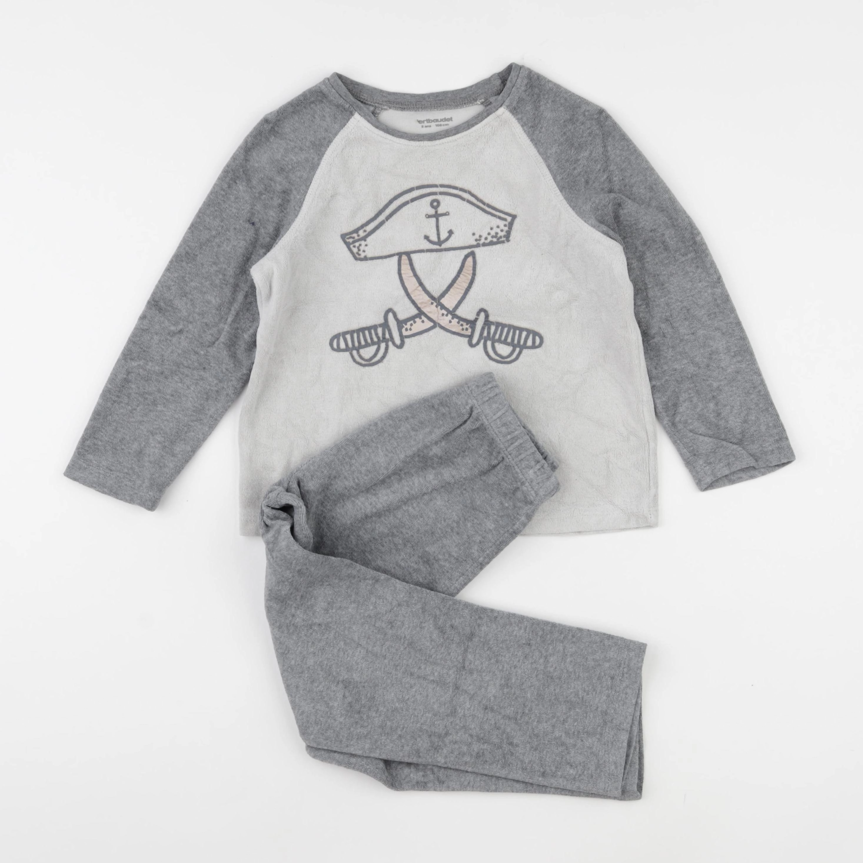 Vertbaudet - pyjama velours gris - 5 ans