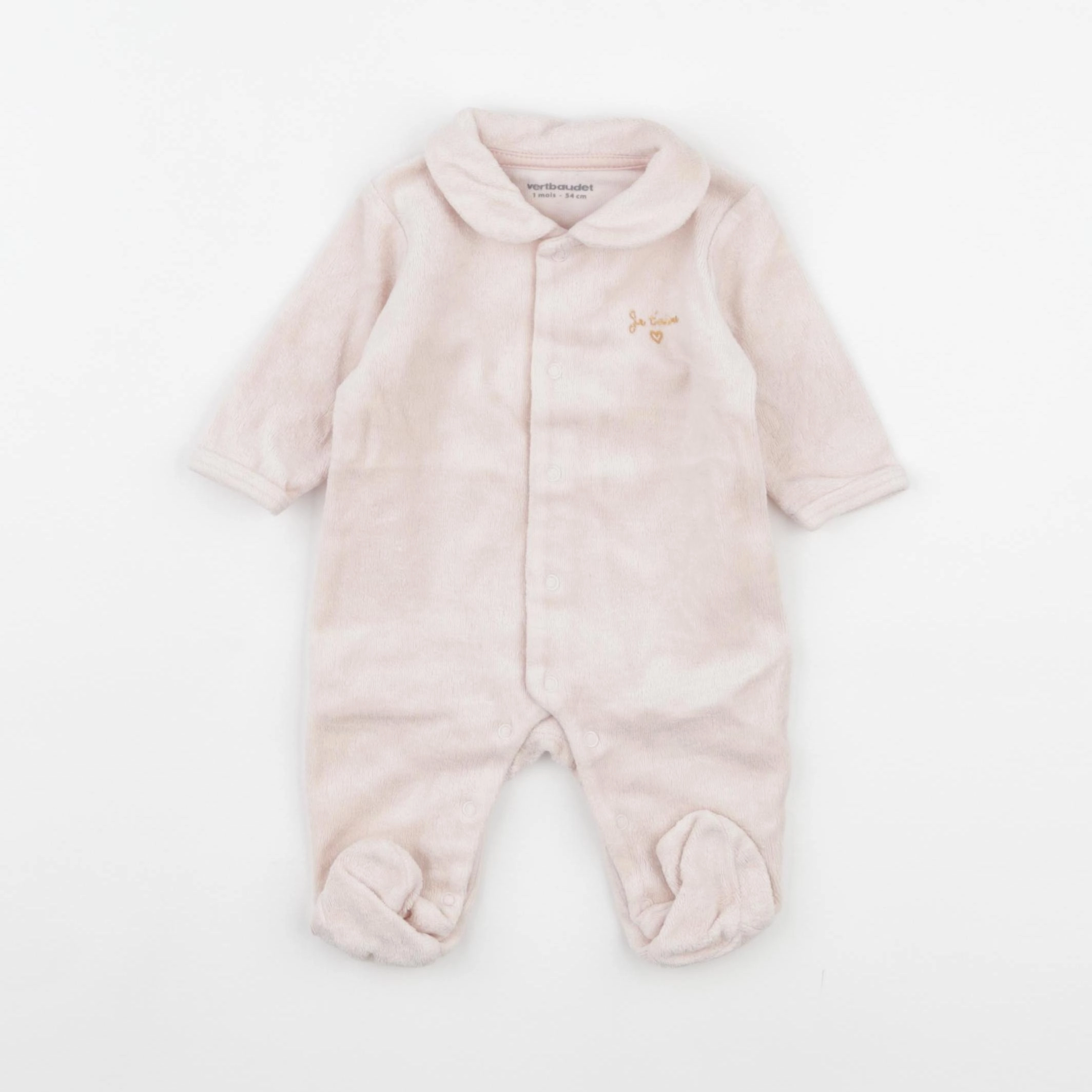 Vertbaudet - pyjama velours rose - 1 mois