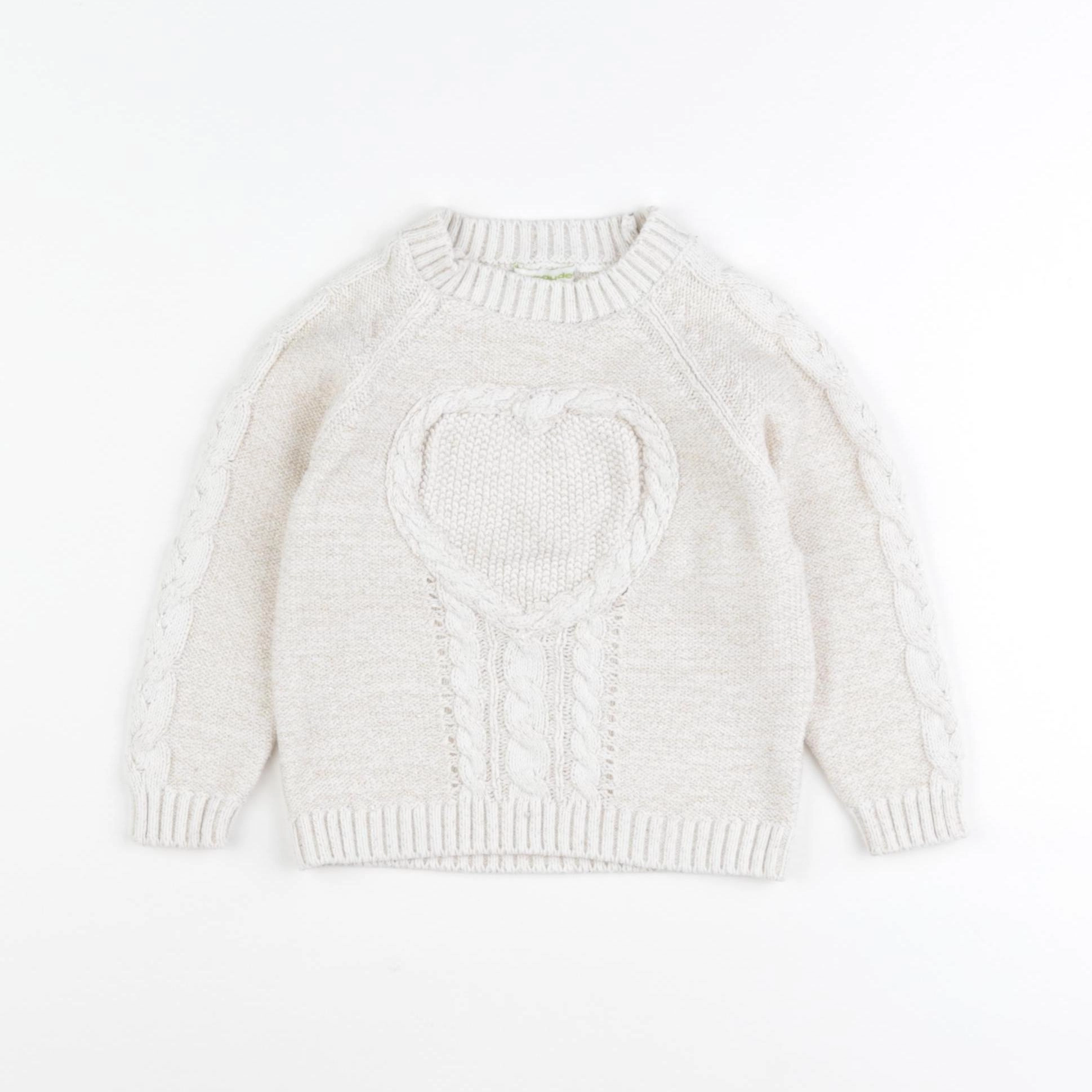 Vertbaudet - pull blanc, or - 2 ans
