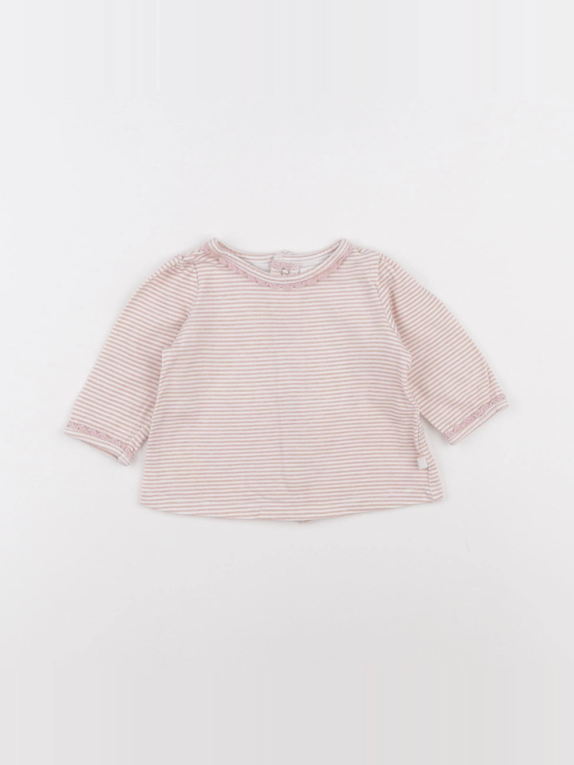 Tape à l'oeil - tee-shirt blanc, rose - 1 mois