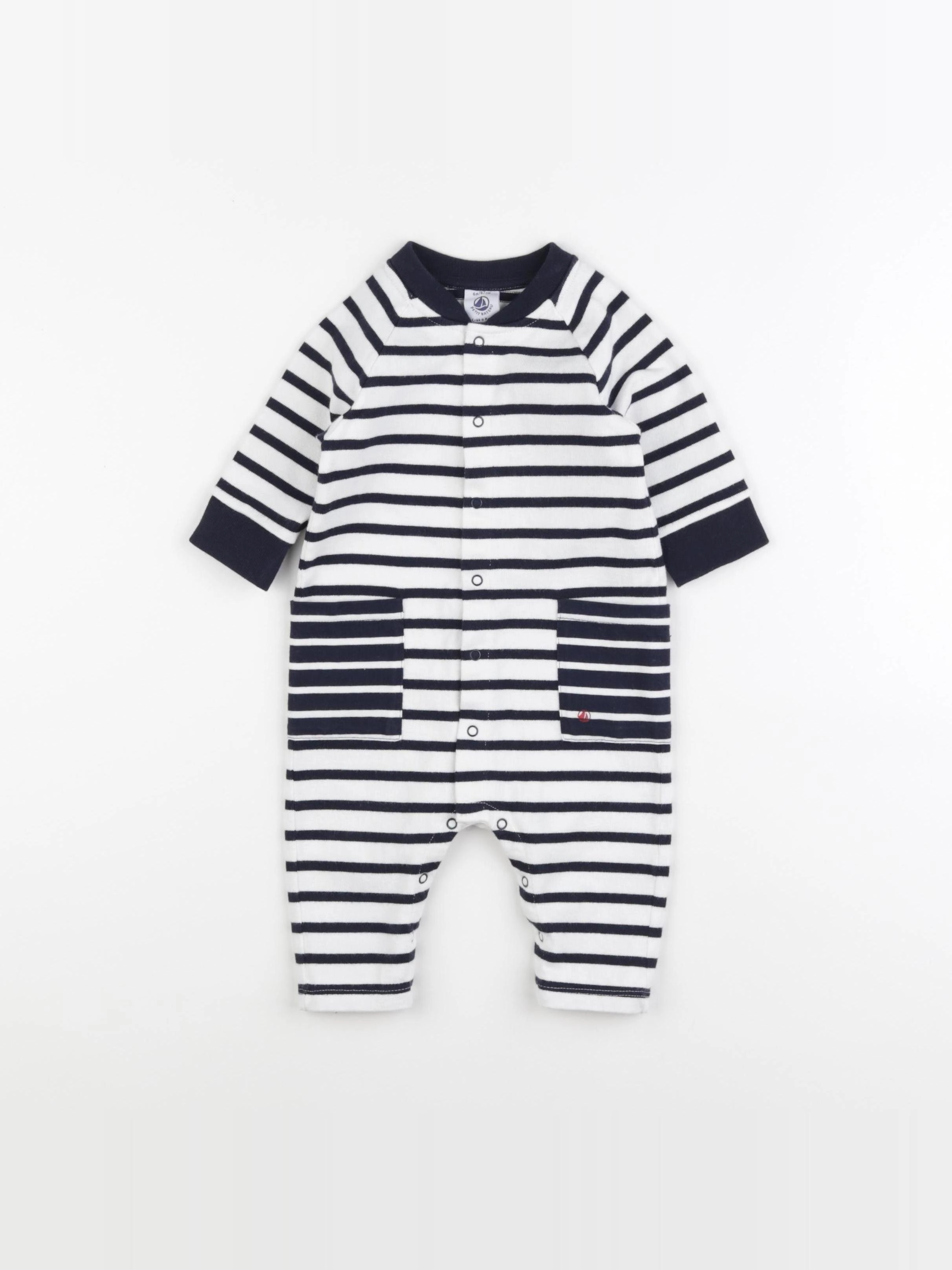 Petit Bateau - combinaison bleu, blanc - 6 mois