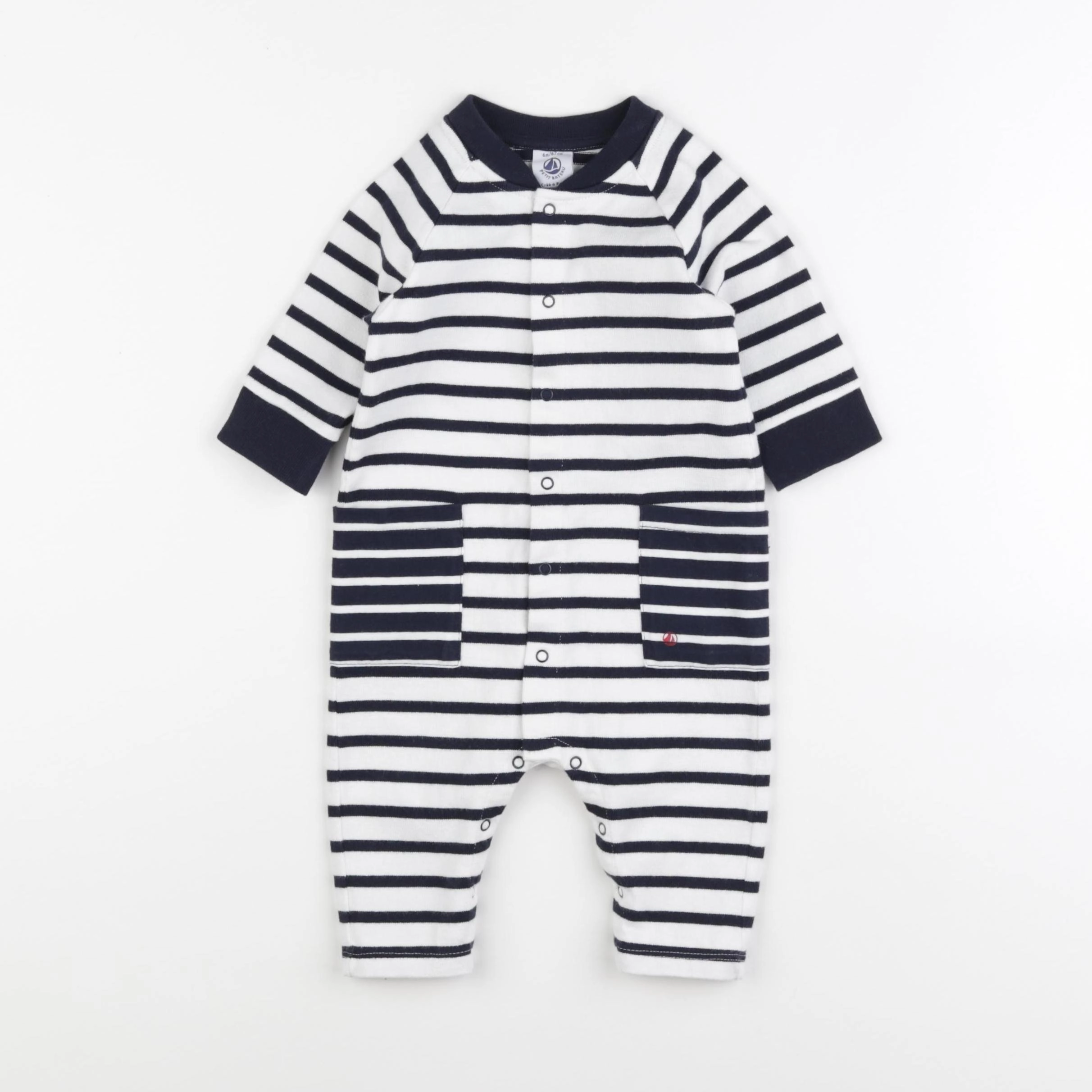 Petit Bateau - combinaison bleu, blanc - 6 mois