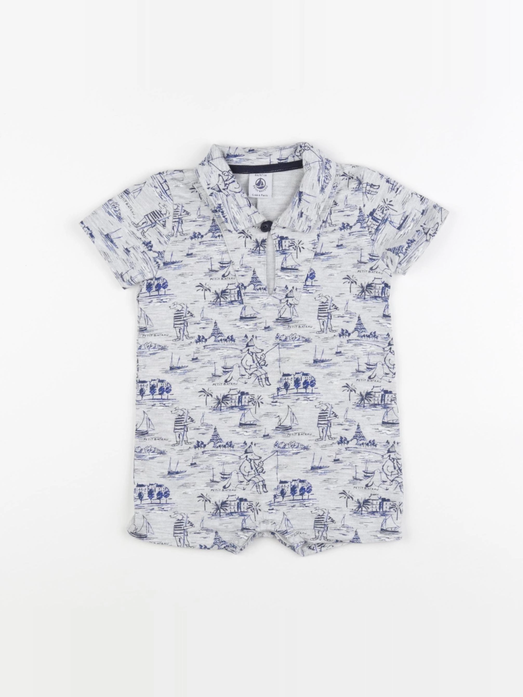 Petit Bateau - combinaison gris, bleu - 6 mois