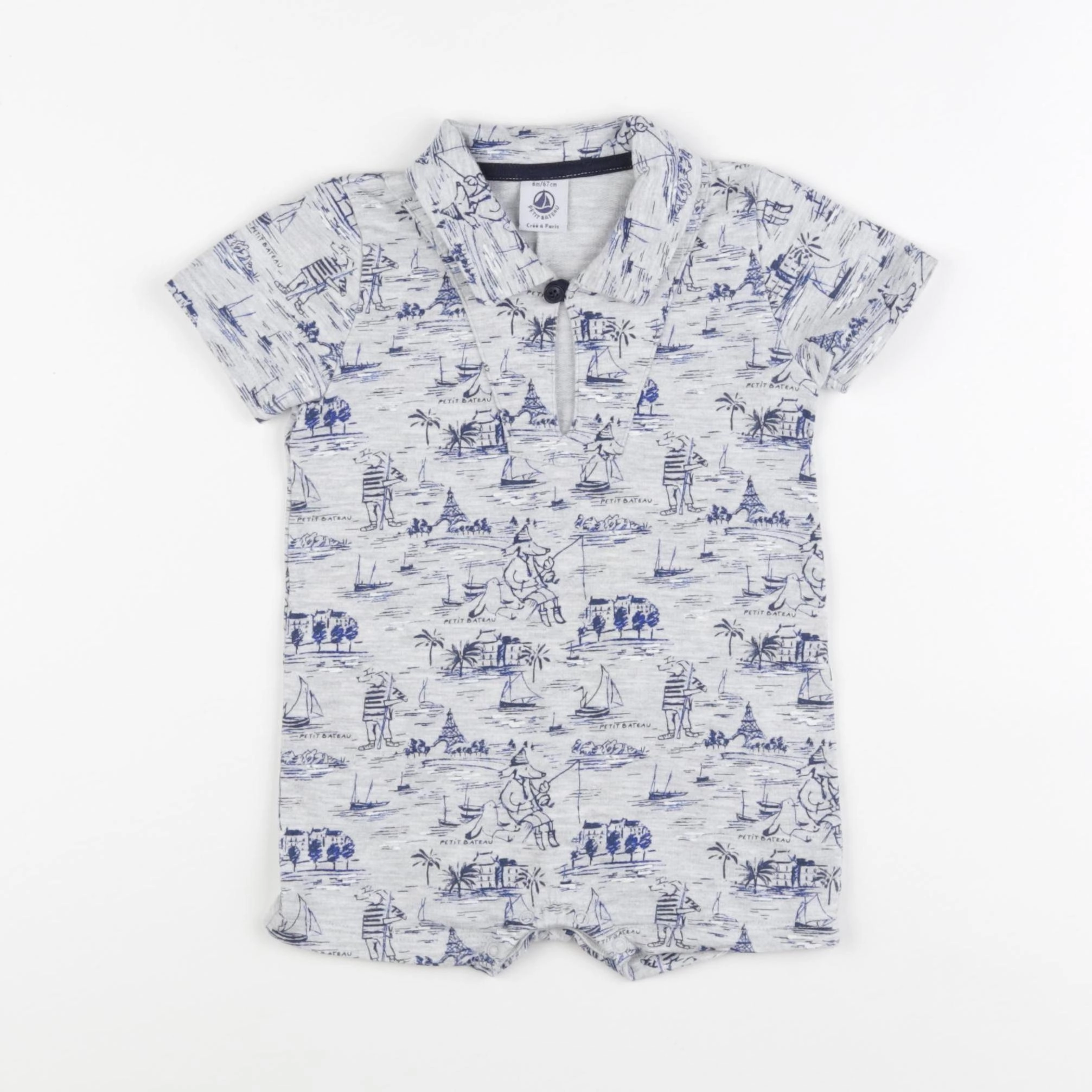 Petit Bateau - combinaison gris, bleu - 6 mois