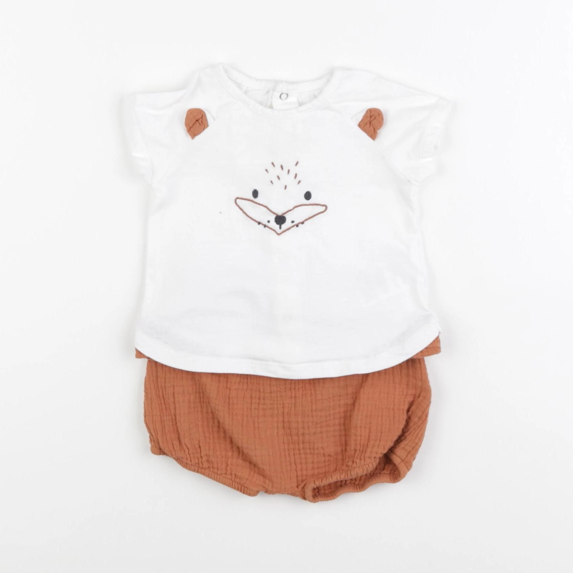 Vertbaudet - pyjama coton blanc, marron - 9 mois