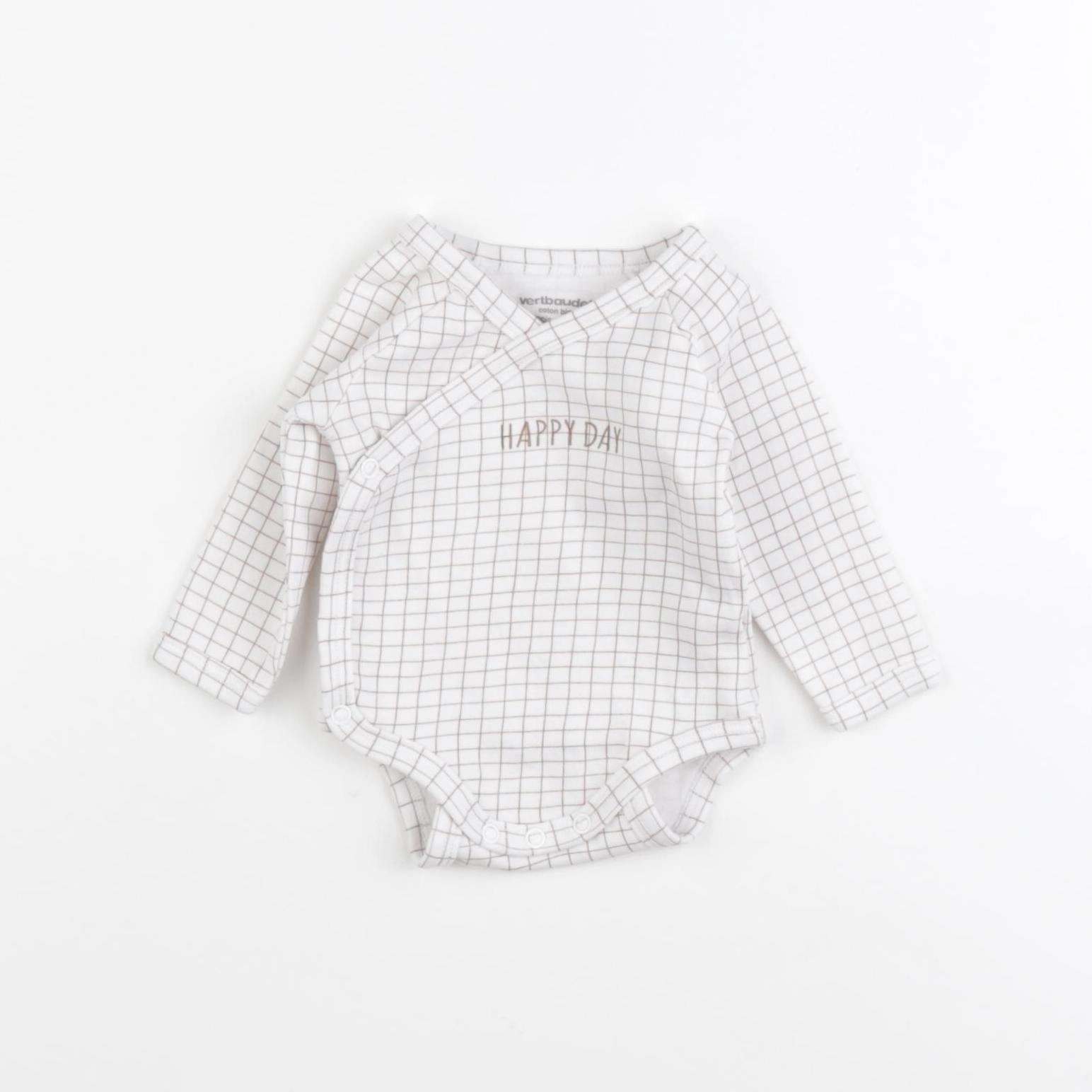 Vertbaudet - body blanc, marron - 1 mois