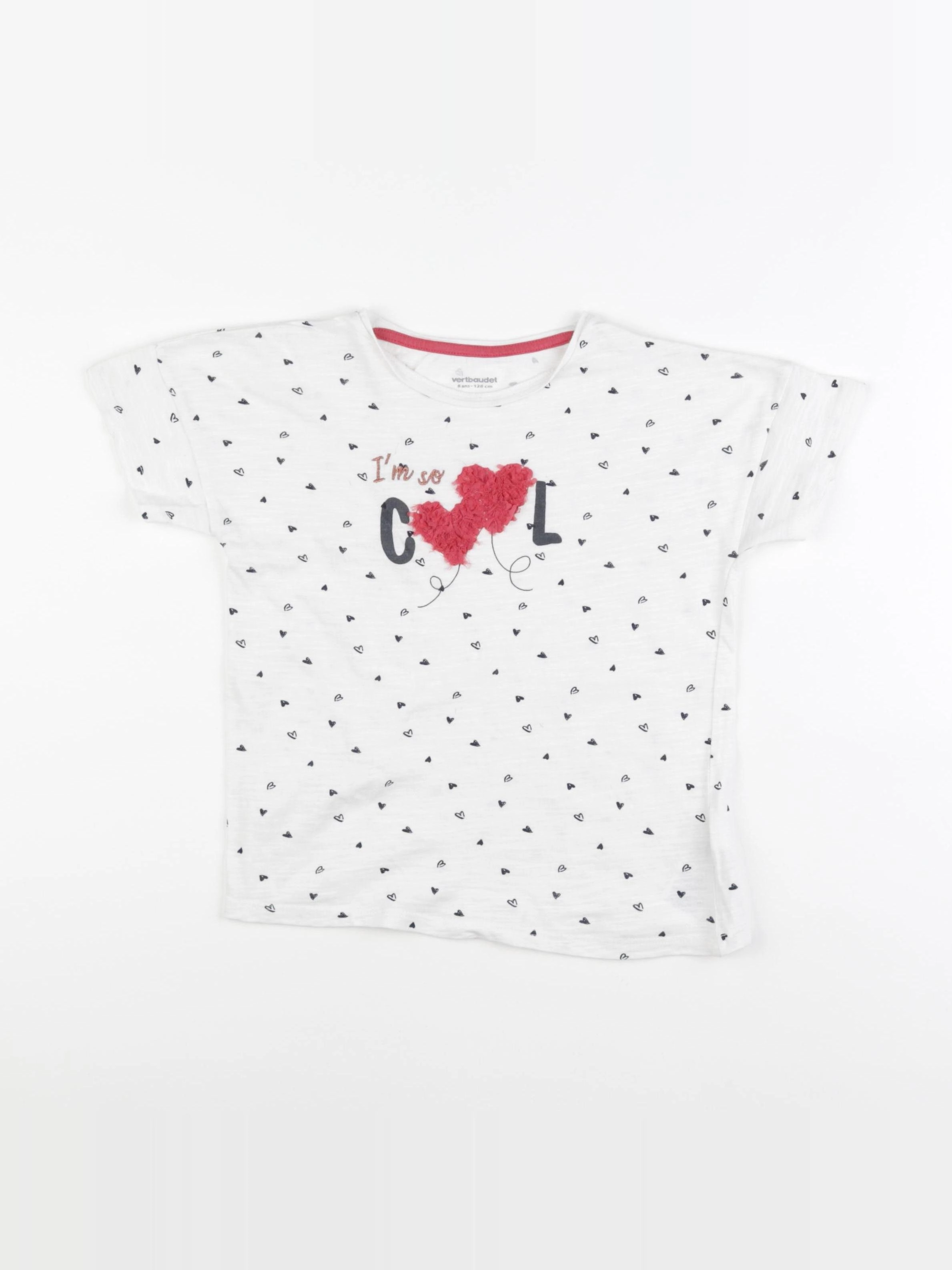 Vertbaudet - tee-shirt blanc, rose - 8 ans