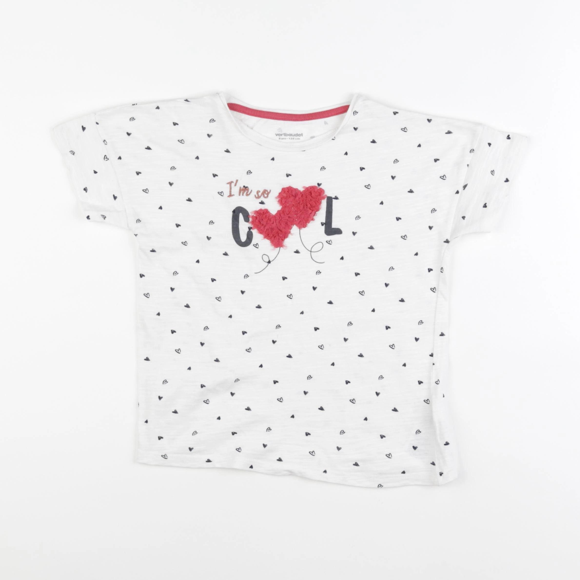 Vertbaudet - tee-shirt blanc, rose - 8 ans
