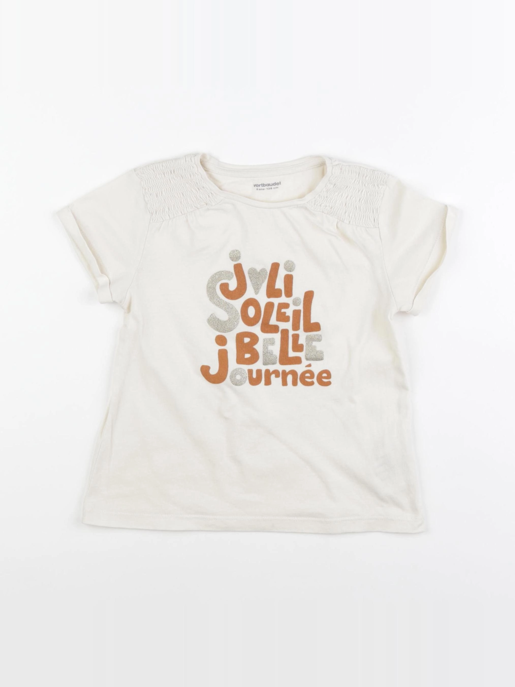 Vertbaudet - tee-shirt beige - 8 ans