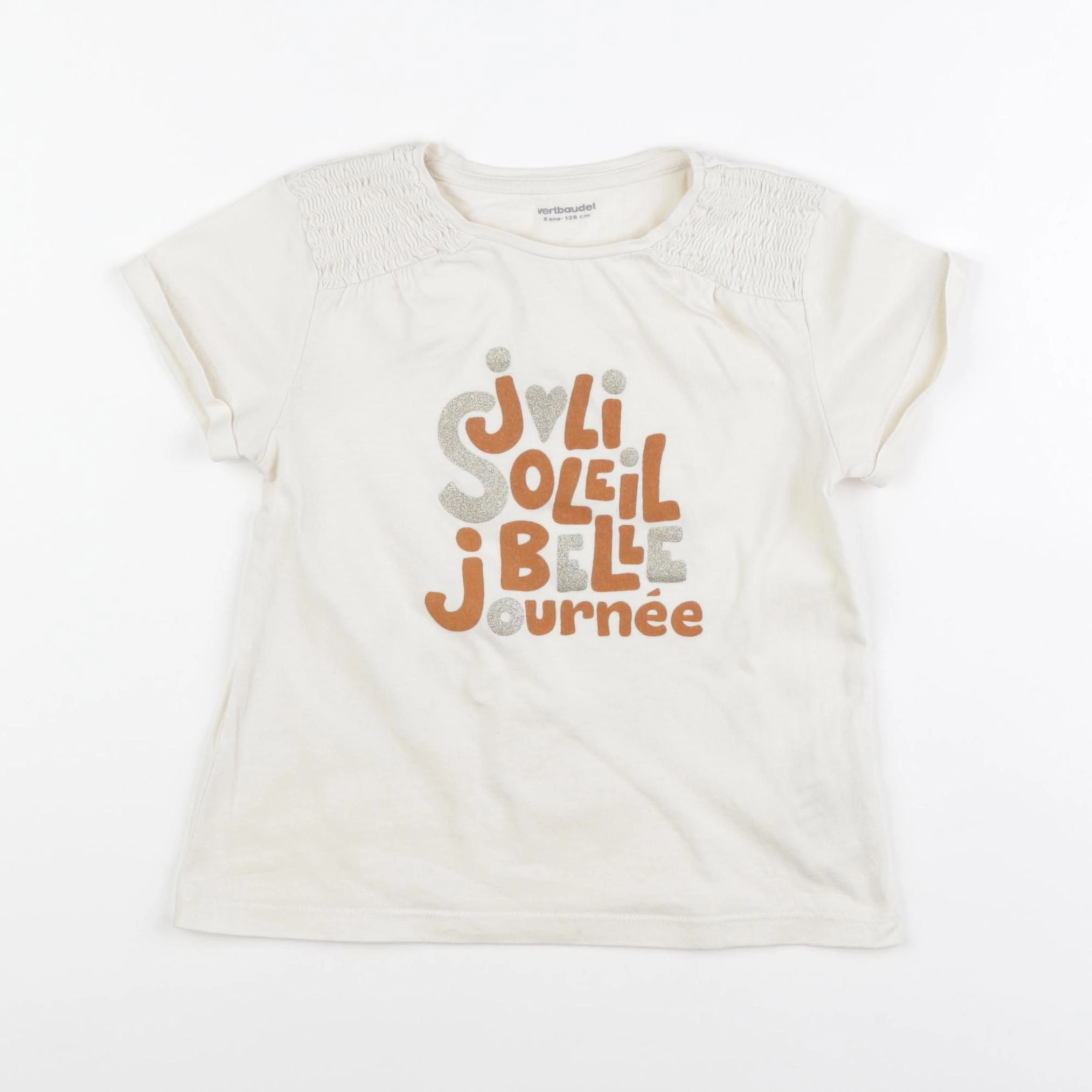 Vertbaudet - tee-shirt beige - 8 ans