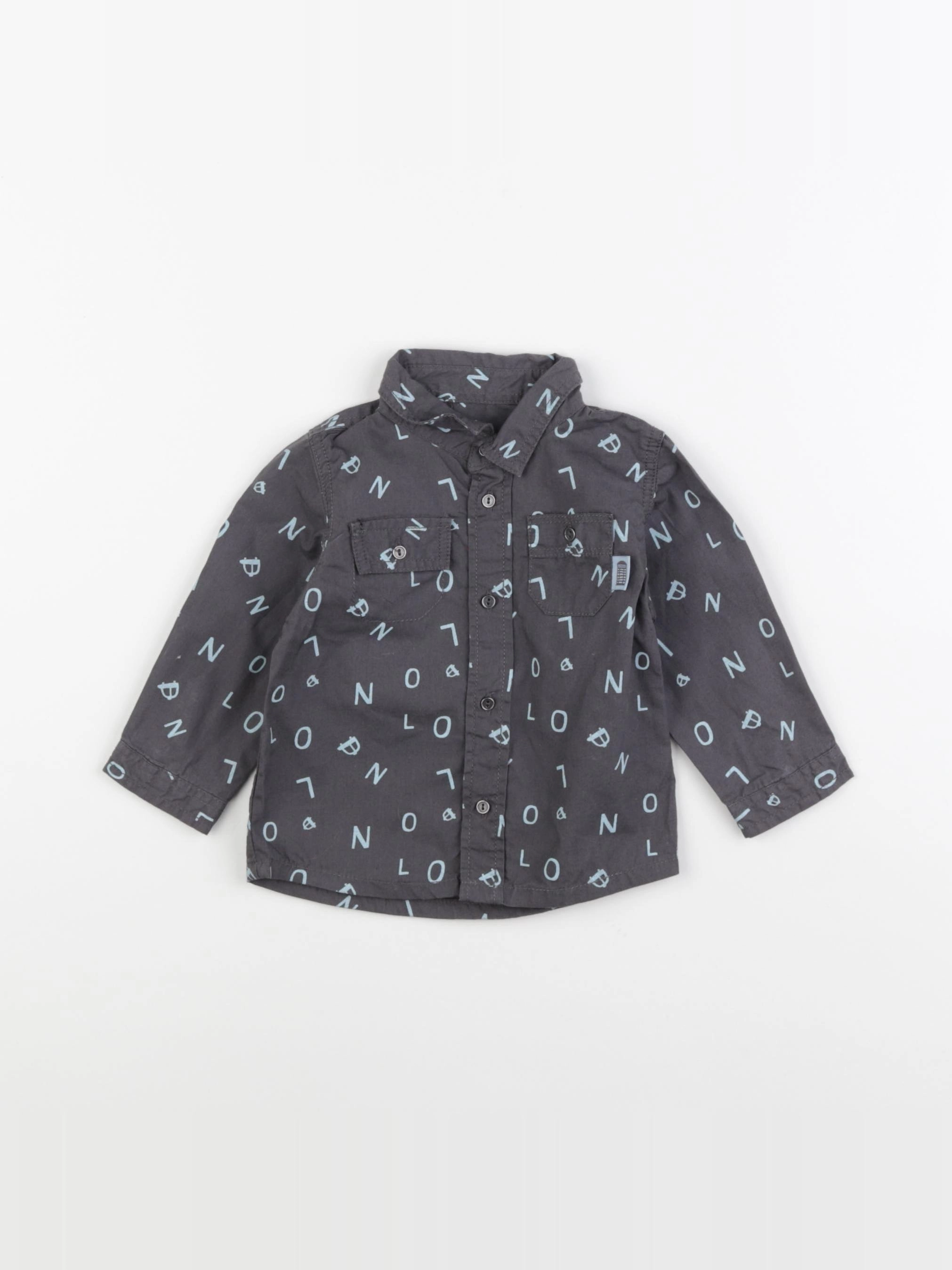 Vertbaudet - chemise marron, bleu - 6 mois