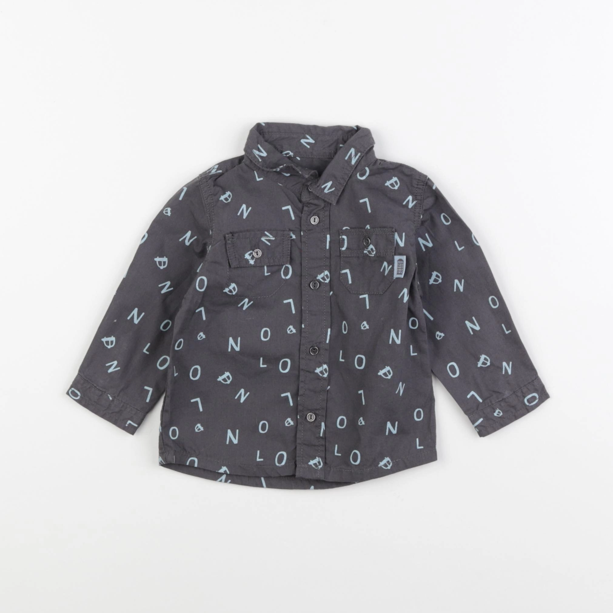 Vertbaudet - chemise marron, bleu - 6 mois