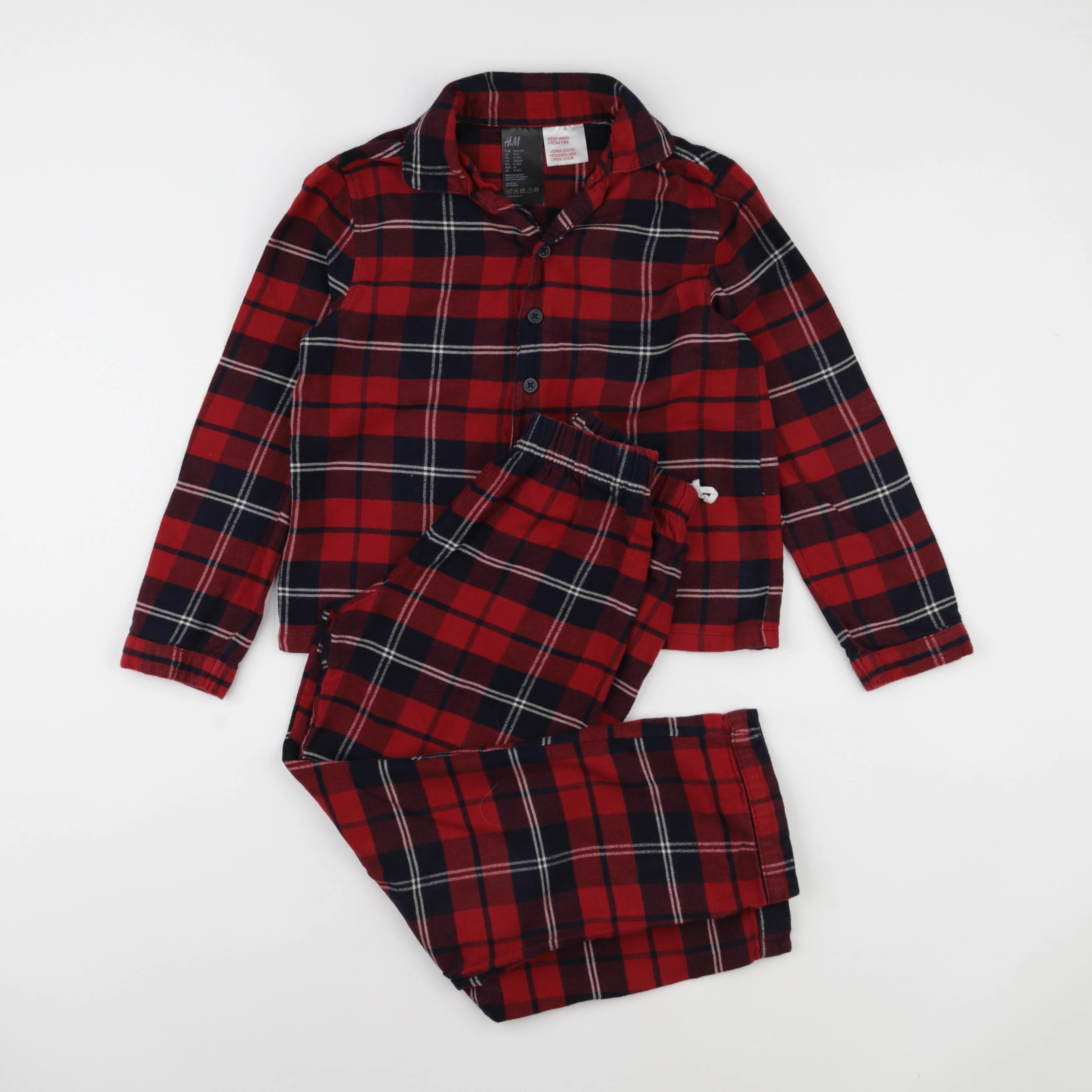 H&M - pyjama coton rouge, bleu - 8/10 ans