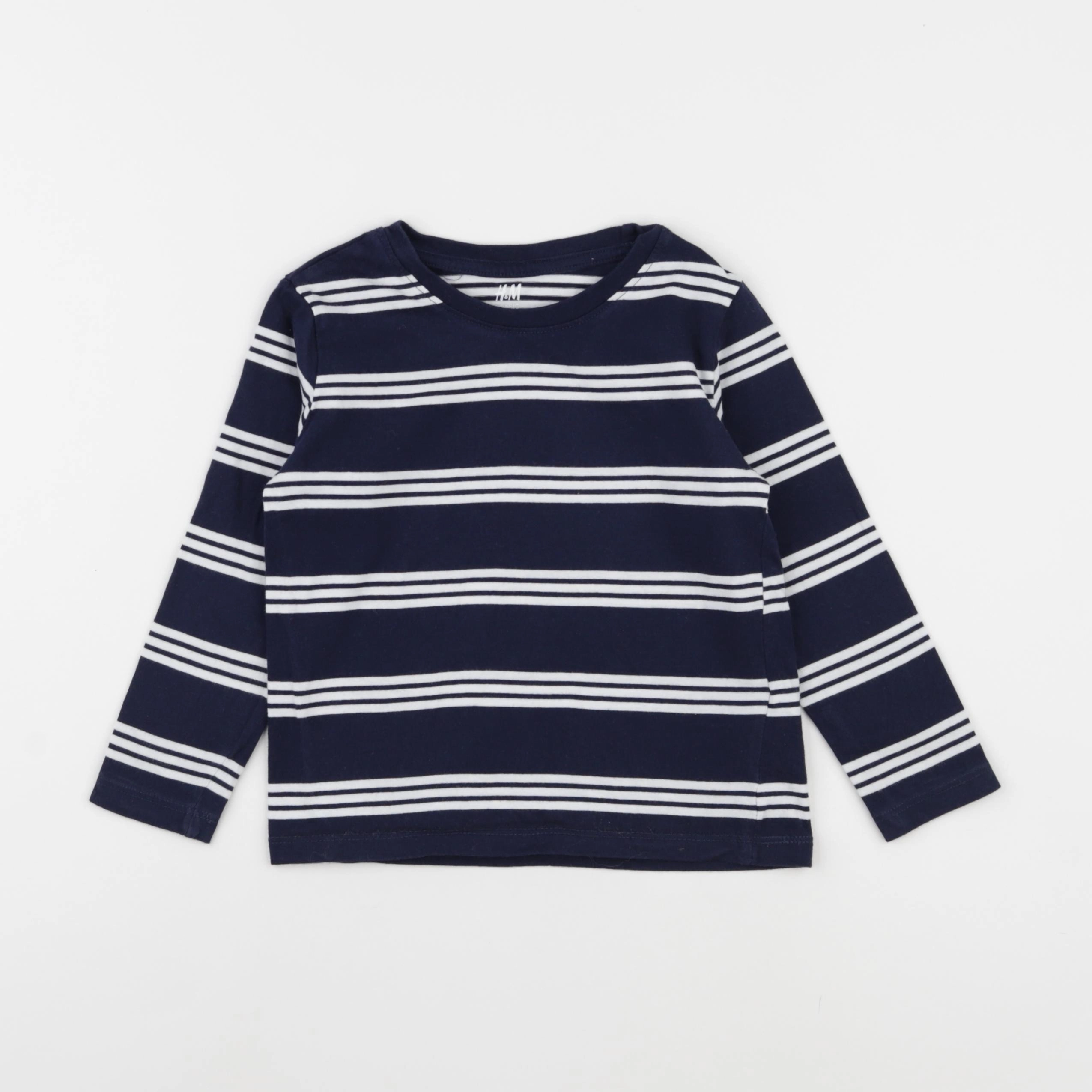H&M - tee-shirt blanc, bleu - 2/4 ans