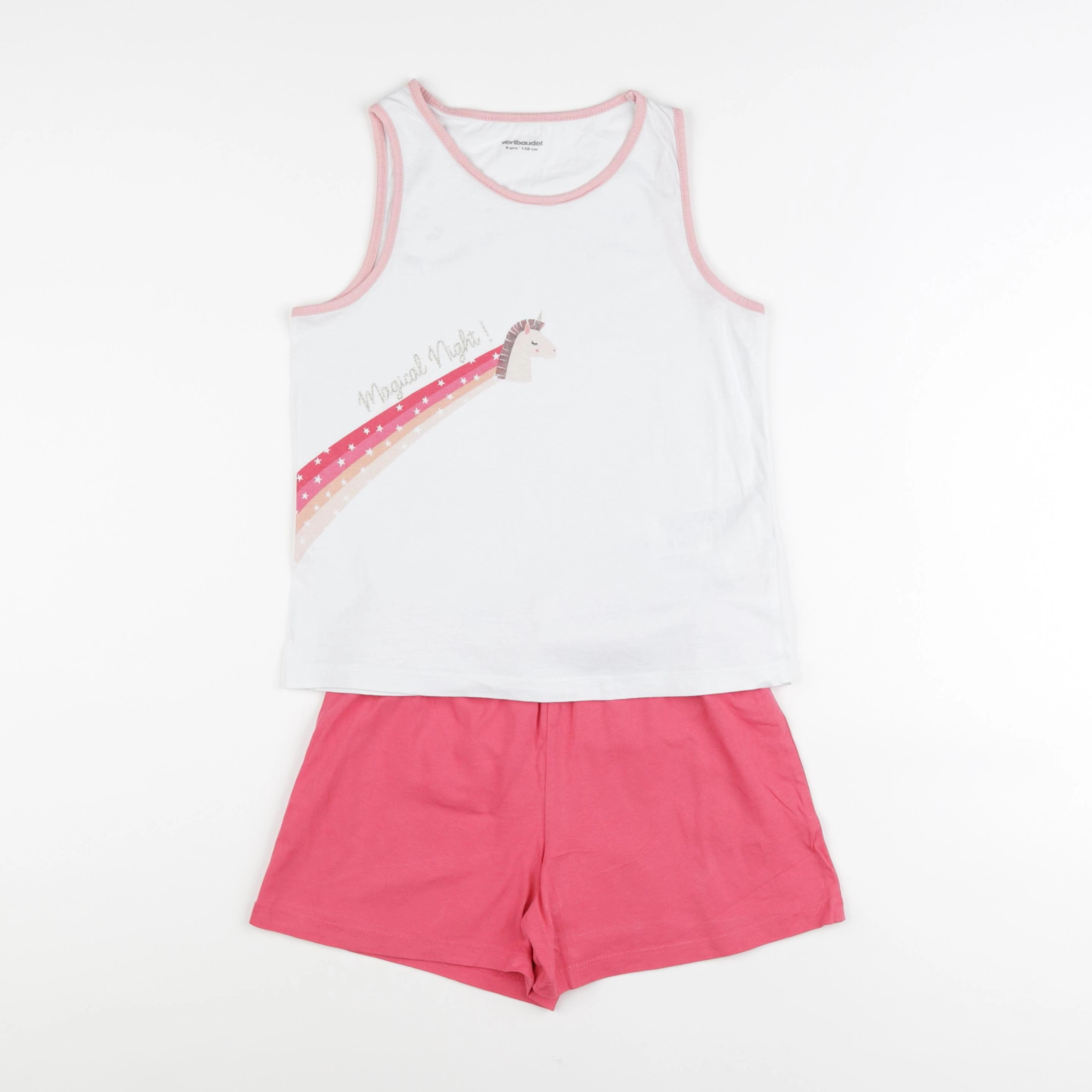 Vertbaudet - pyjama coton blanc, rose - 8 ans