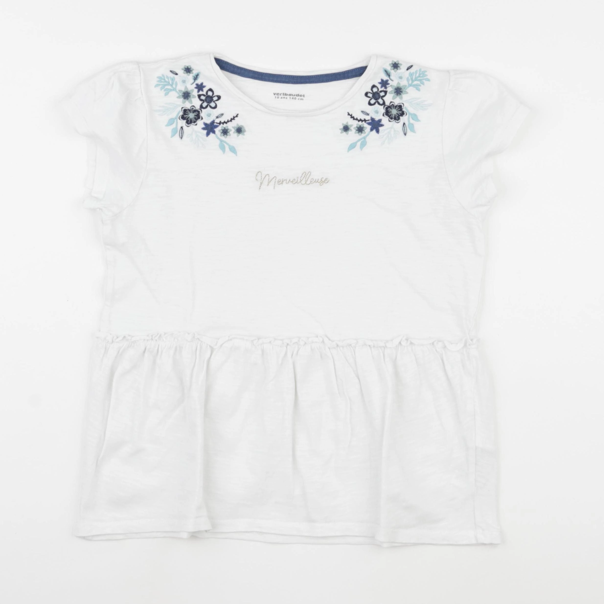 Vertbaudet - tee-shirt blanc, bleu - 10 ans