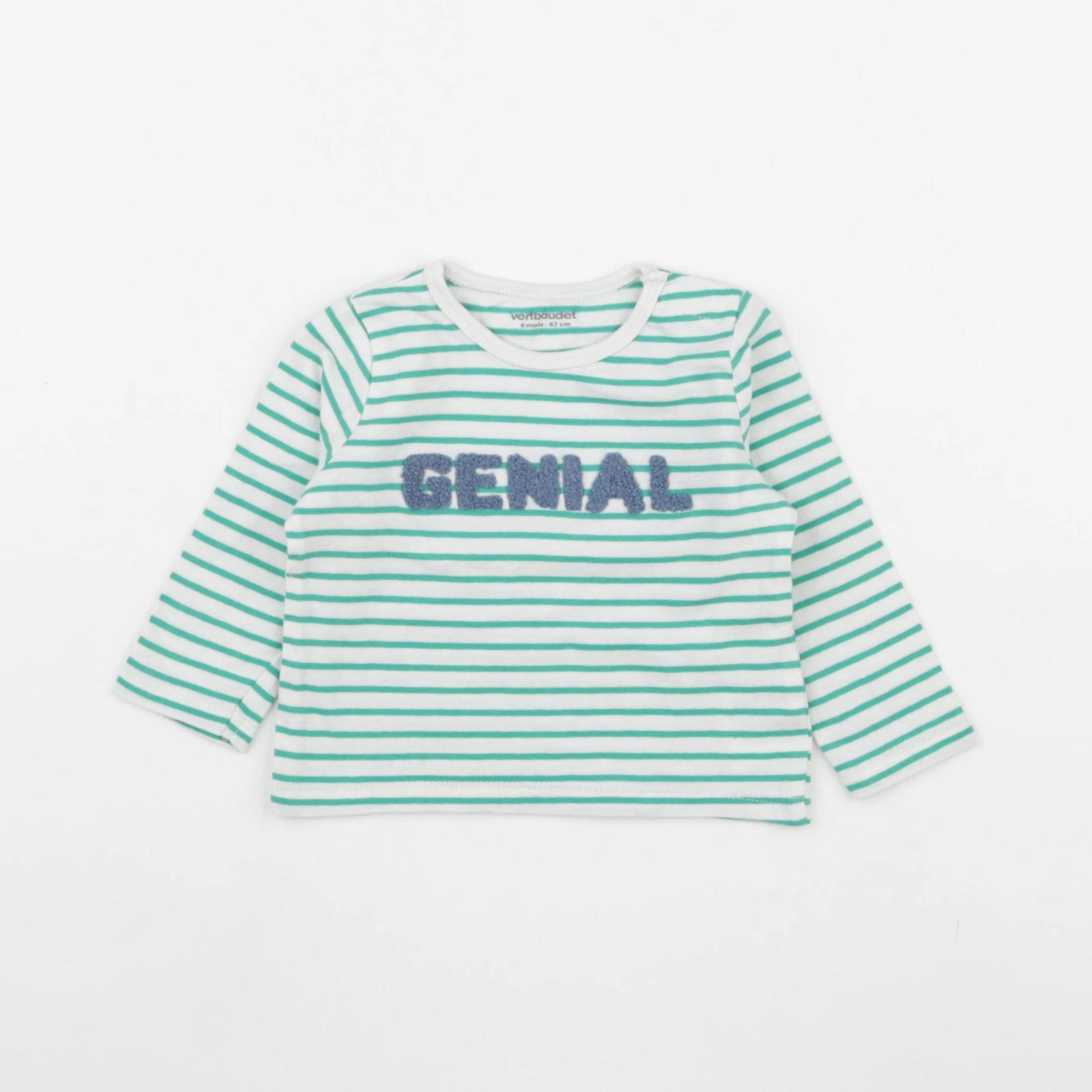 Vertbaudet - tee-shirt blanc, vert - 6 mois