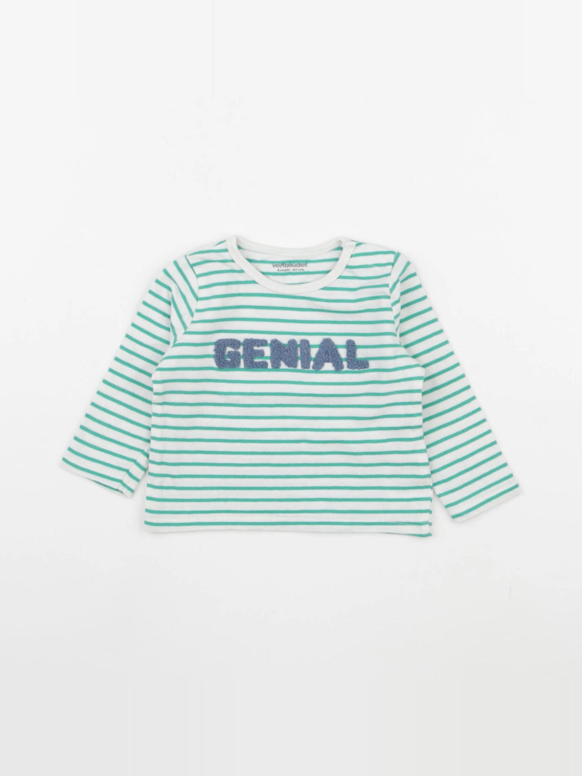 Vertbaudet - tee-shirt blanc, vert - 12 mois