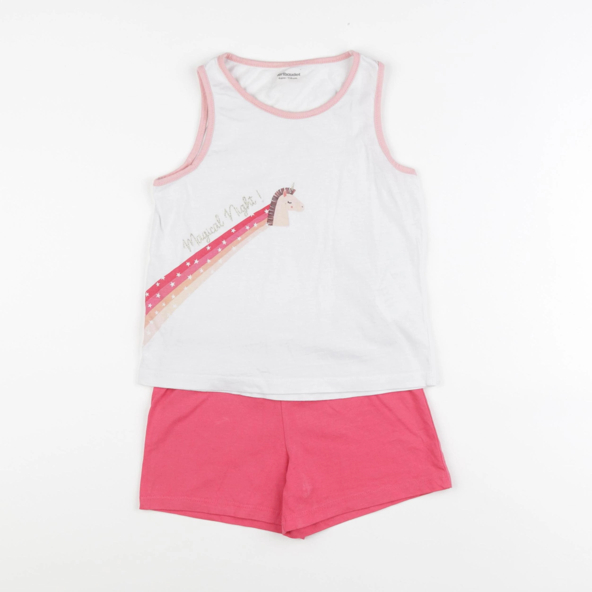 Vertbaudet - pyjama coton blanc, rose - 6 ans