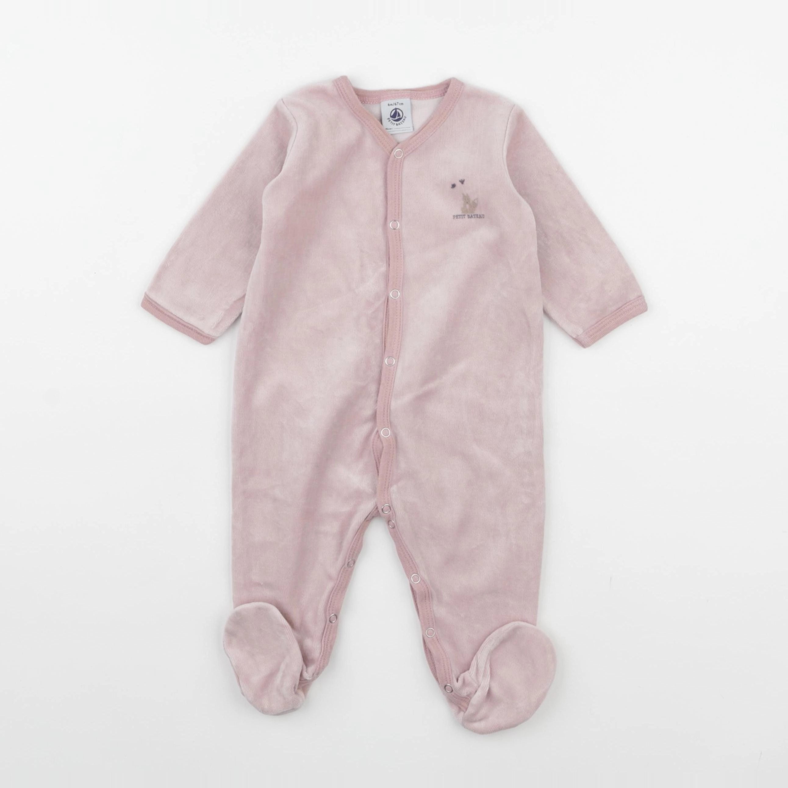 Petit Bateau - pyjama velours rose - 6 mois