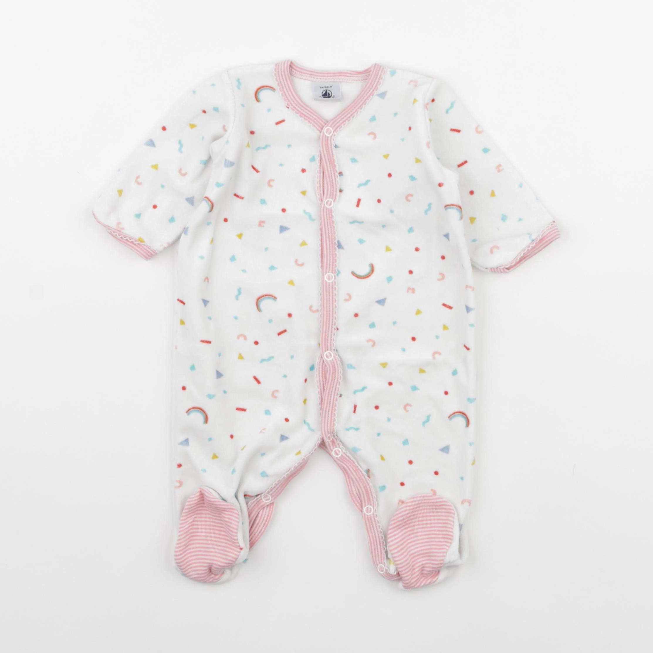 Petit Bateau - pyjama velours rose, blanc - 3 mois