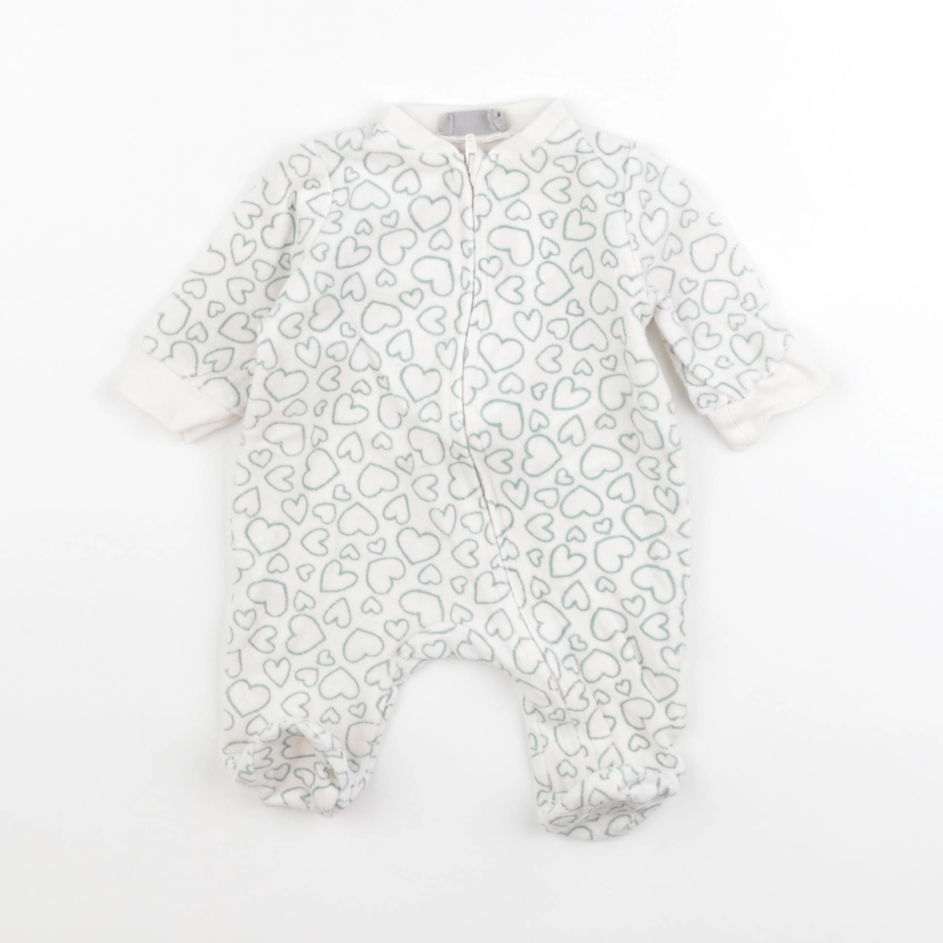 Boutchou - pyjama velours blanc, vert - 1 mois