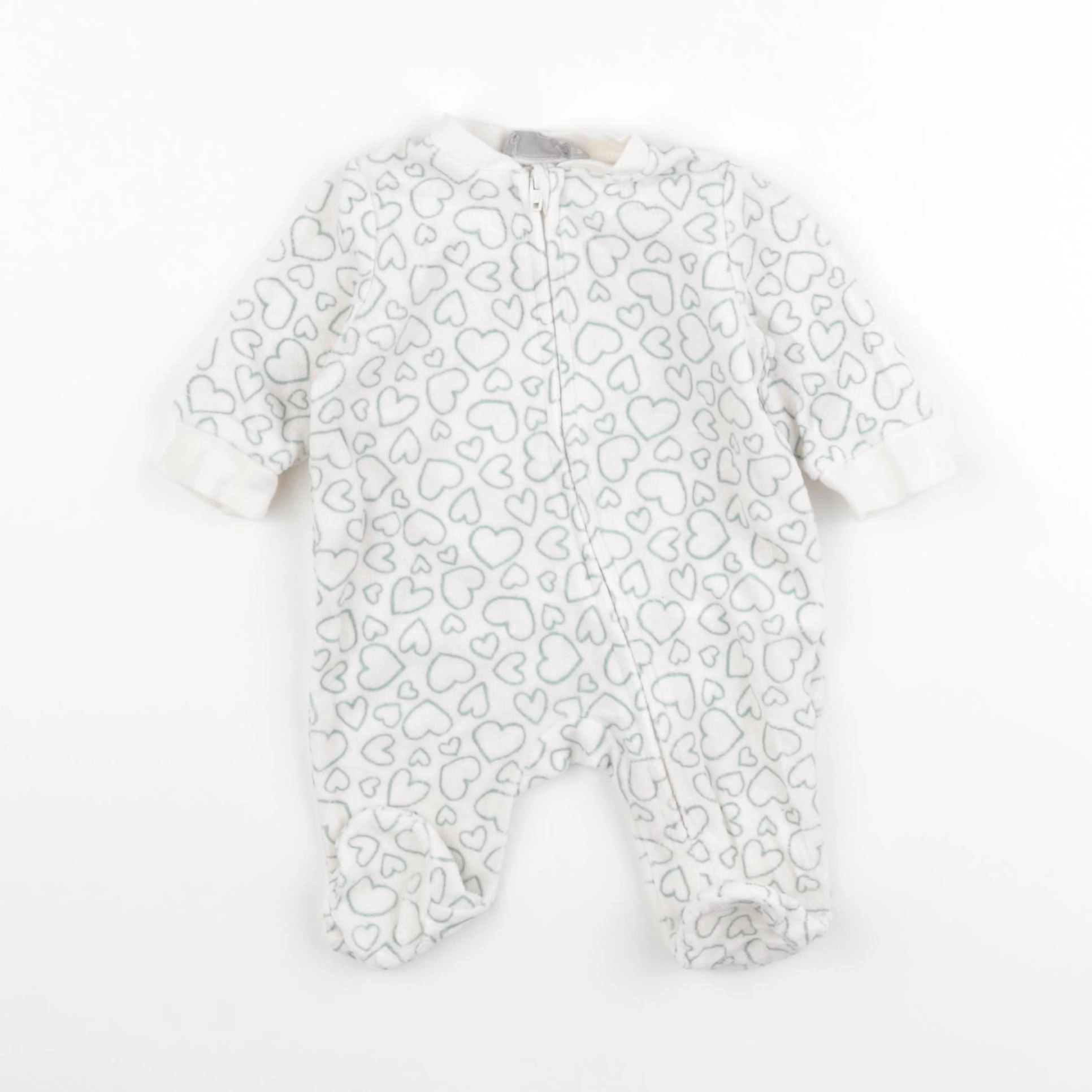 Boutchou - pyjama velours blanc, vert - 1 mois