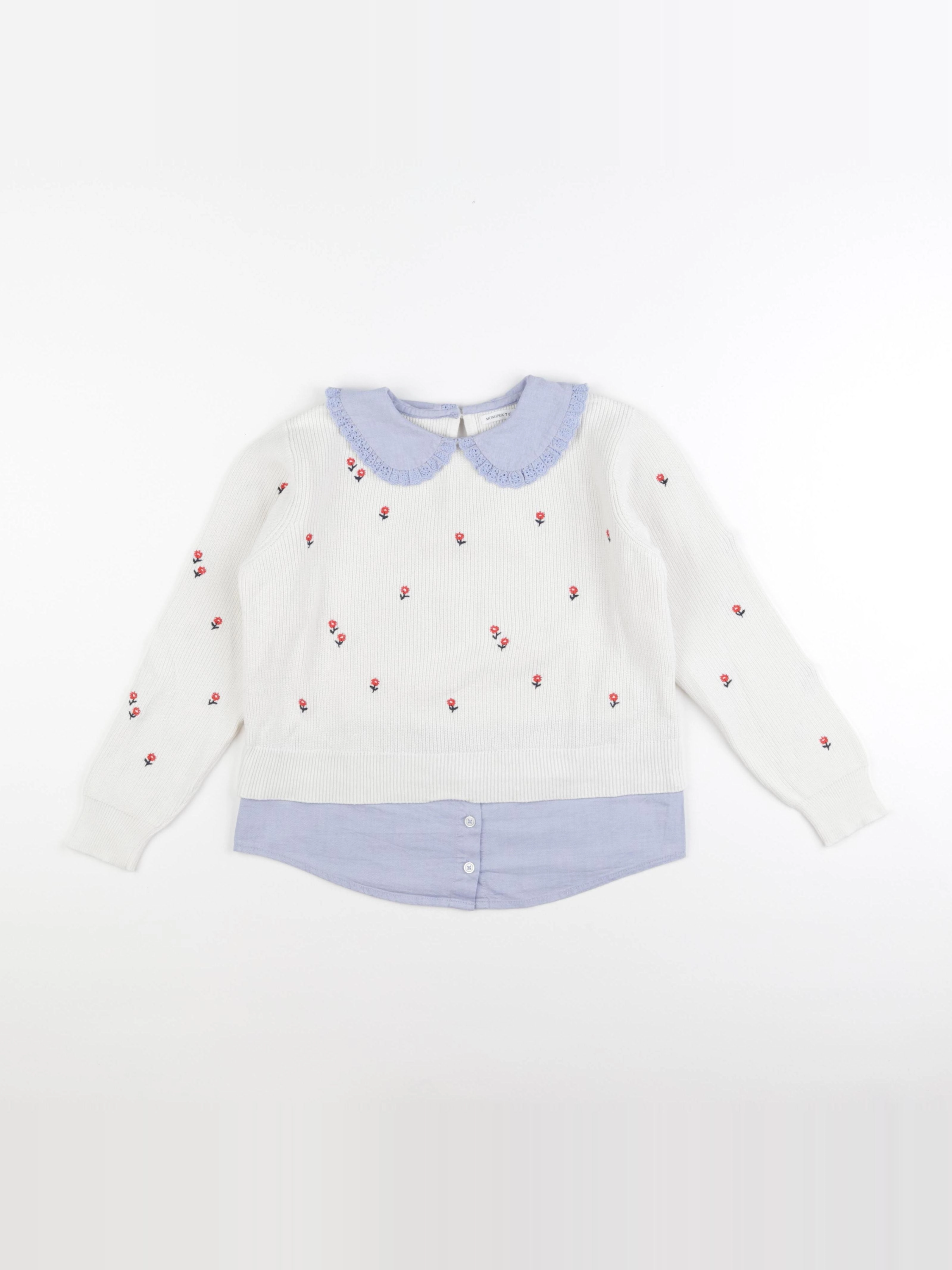 Monoprix - pull beige, bleu - 10 ans