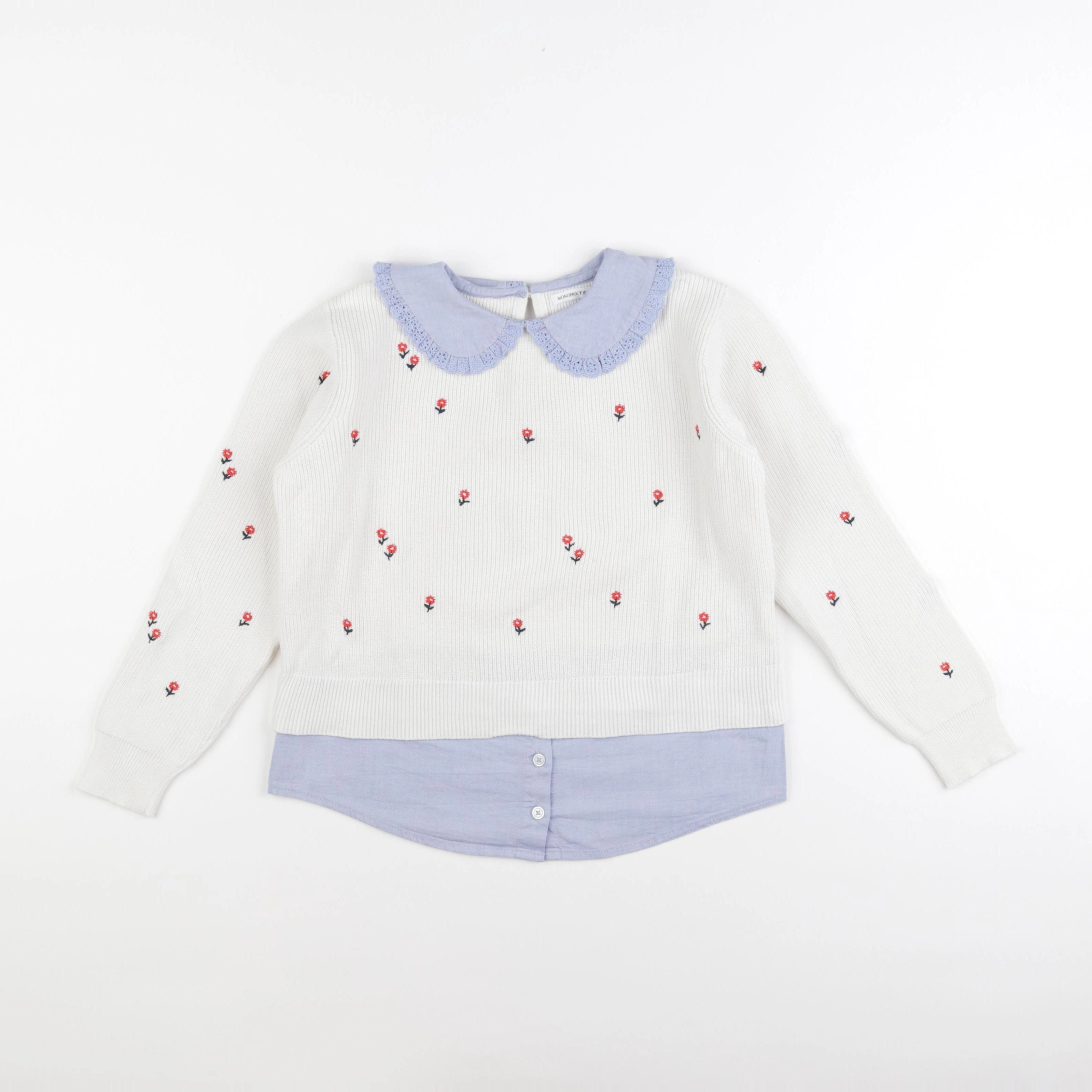 Monoprix - pull beige, bleu - 10 ans