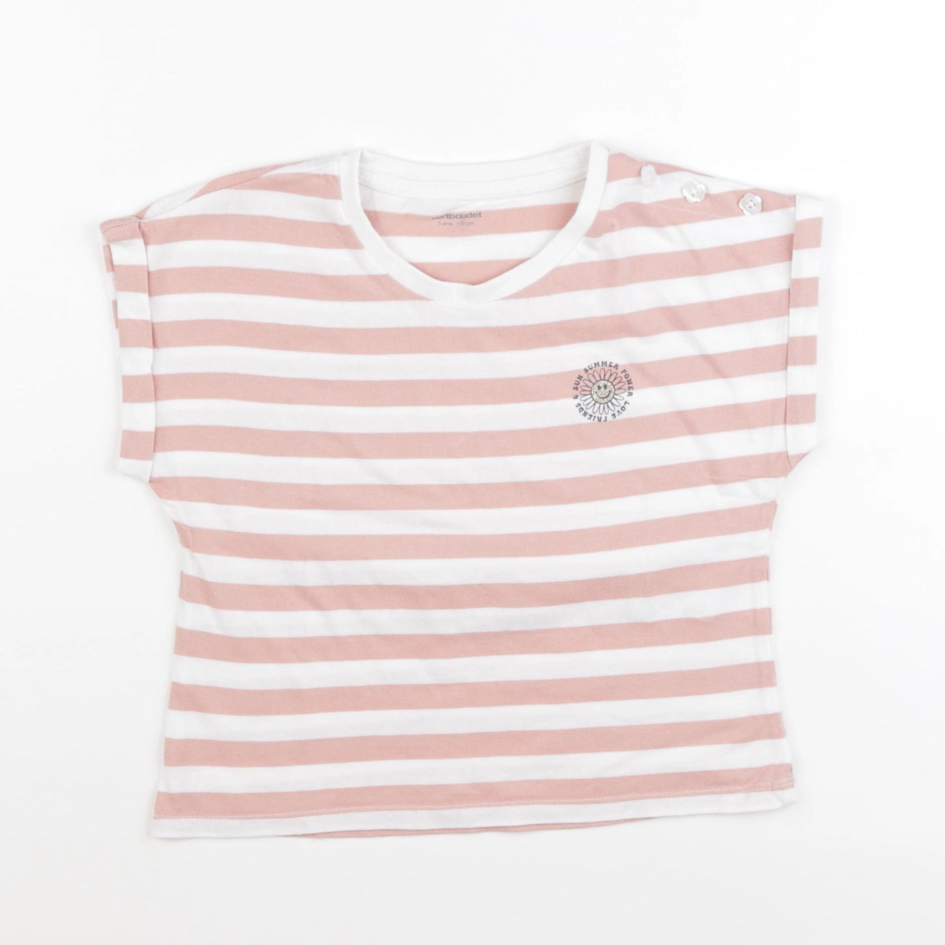 Vertbaudet - tee-shirt blanc, rose - 5 ans