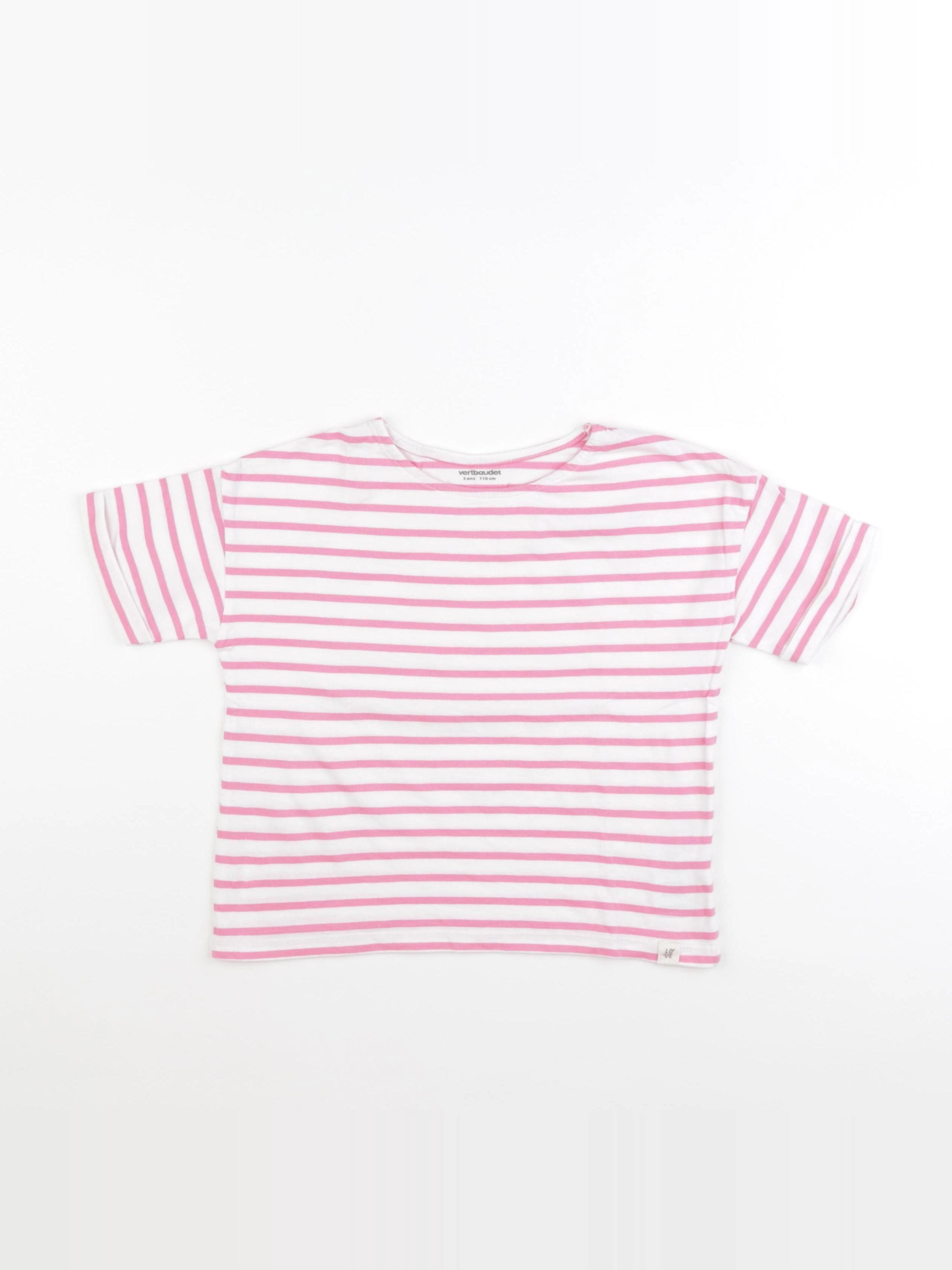 Vertbaudet - tee-shirt blanc, rose - 5 ans