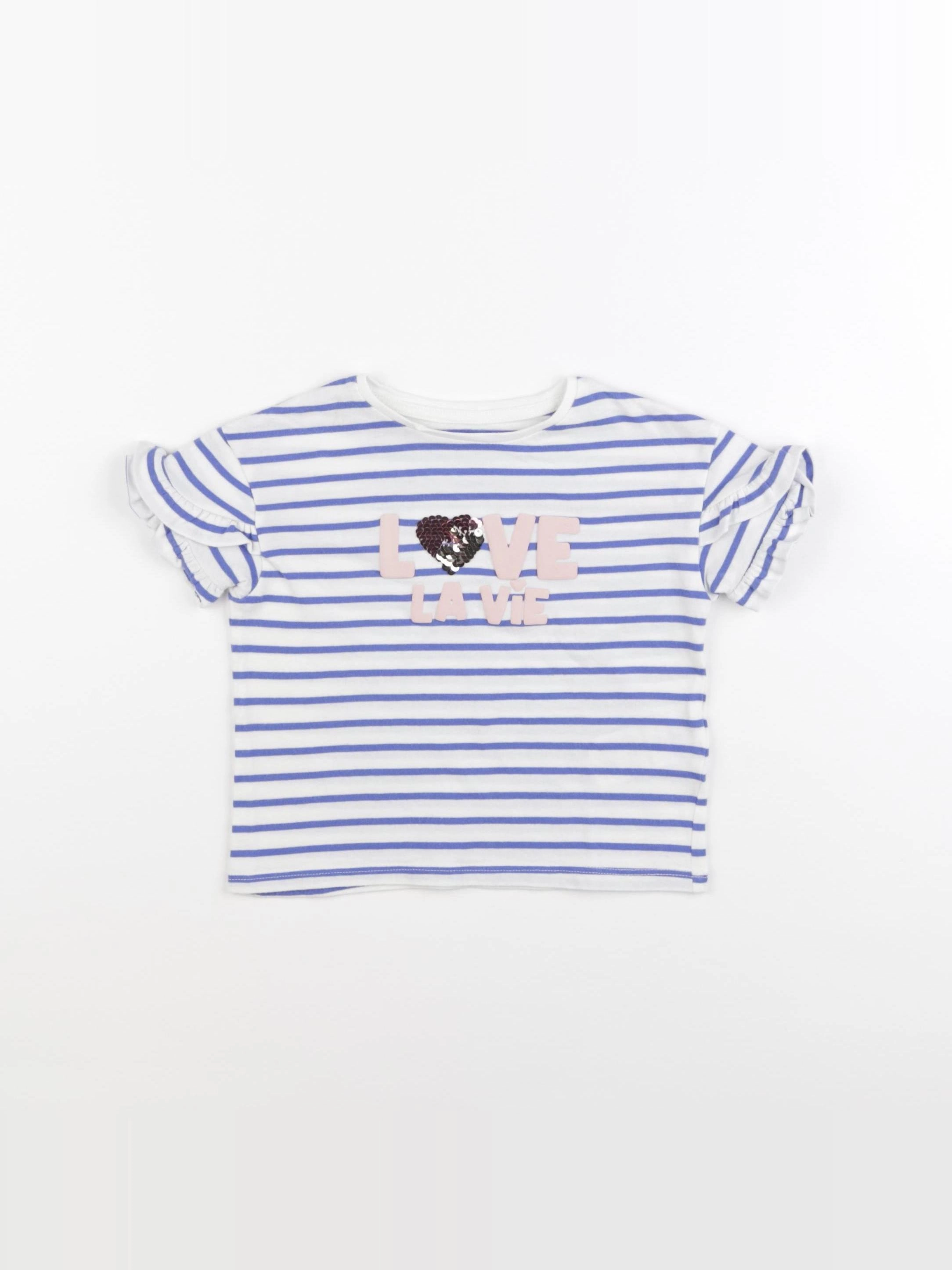 Vertbaudet - tee-shirt blanc, bleu - 2 ans