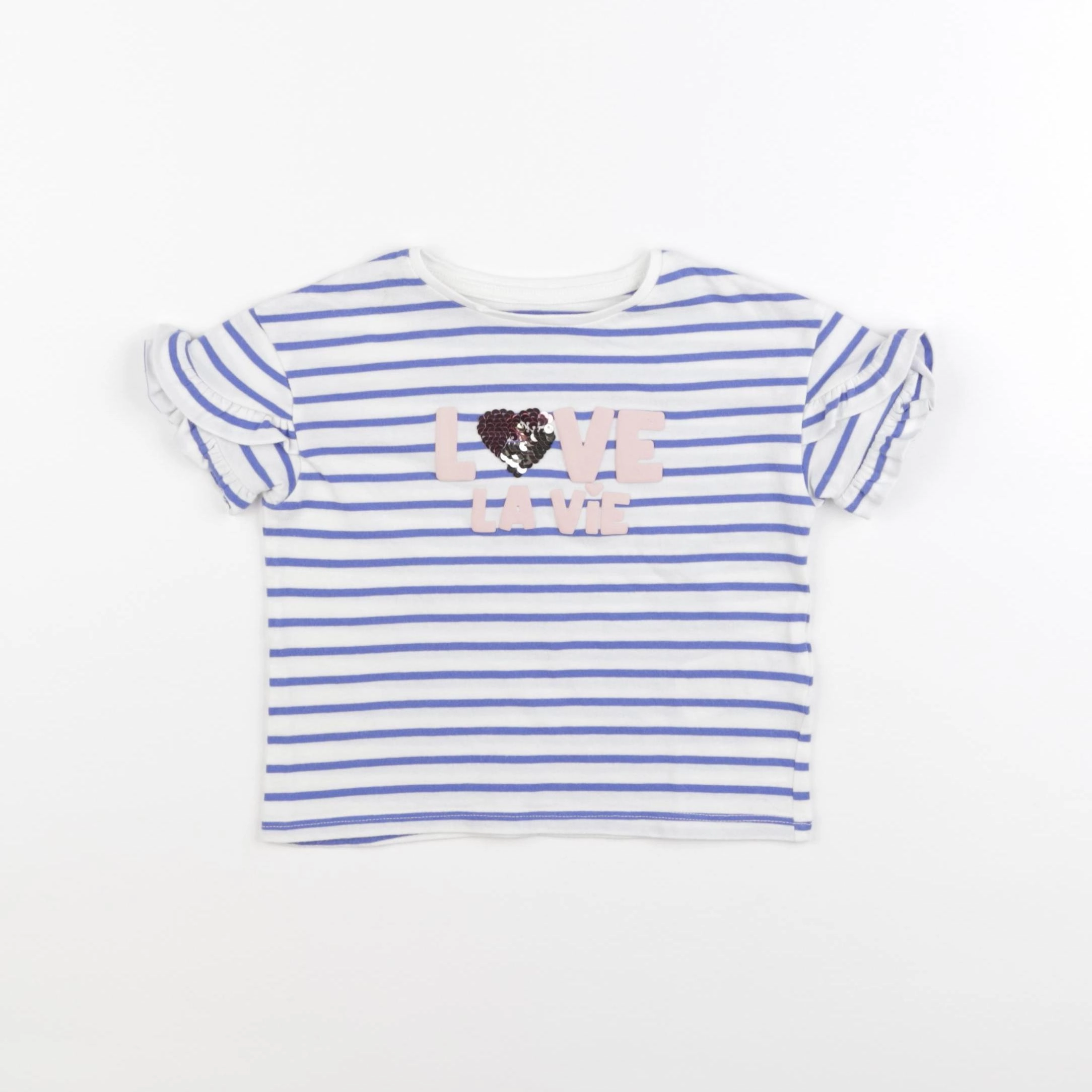 Vertbaudet - tee-shirt blanc, bleu - 2 ans