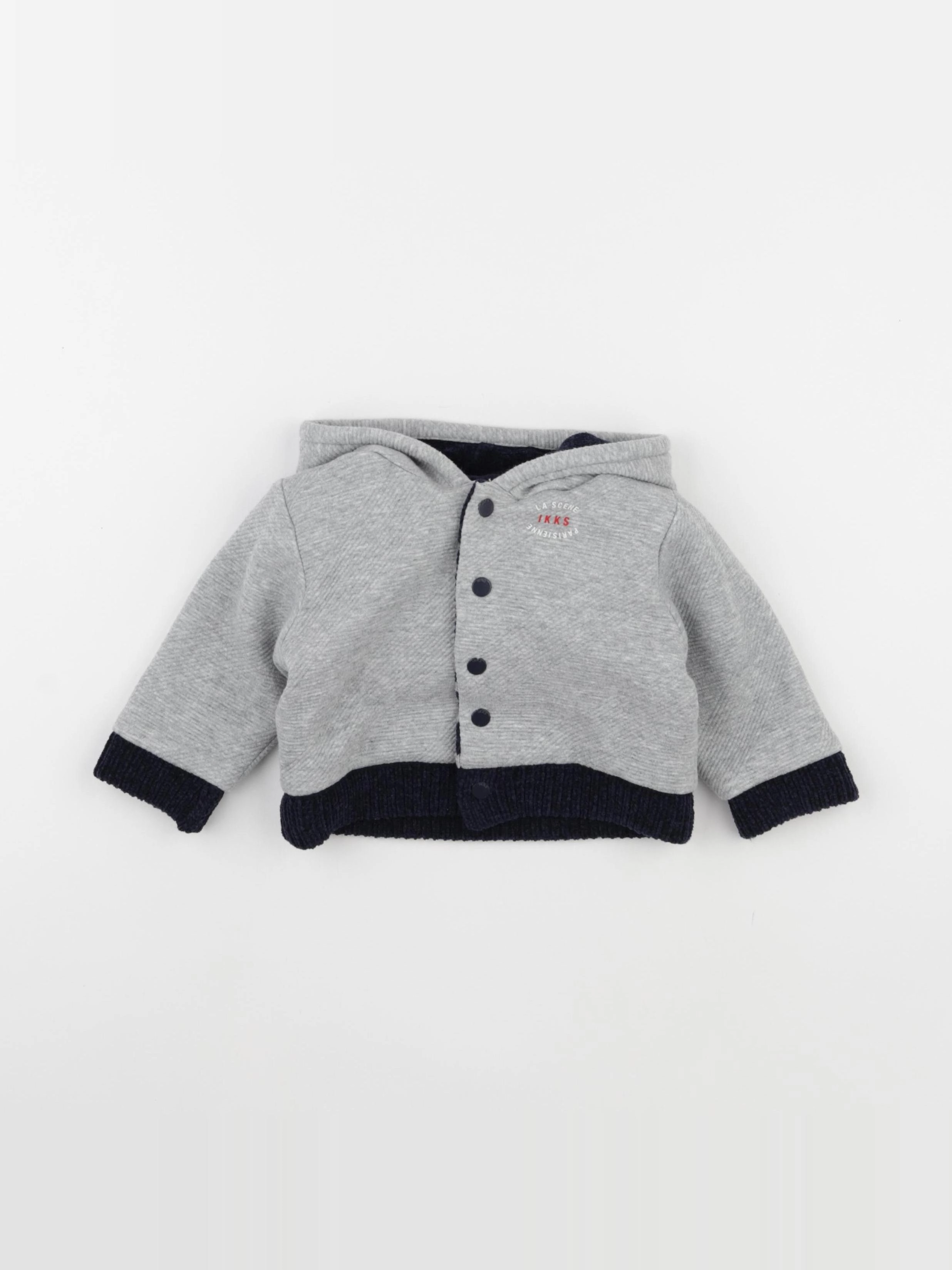 IKKS - gilet réversible bleu, gris - 6 mois