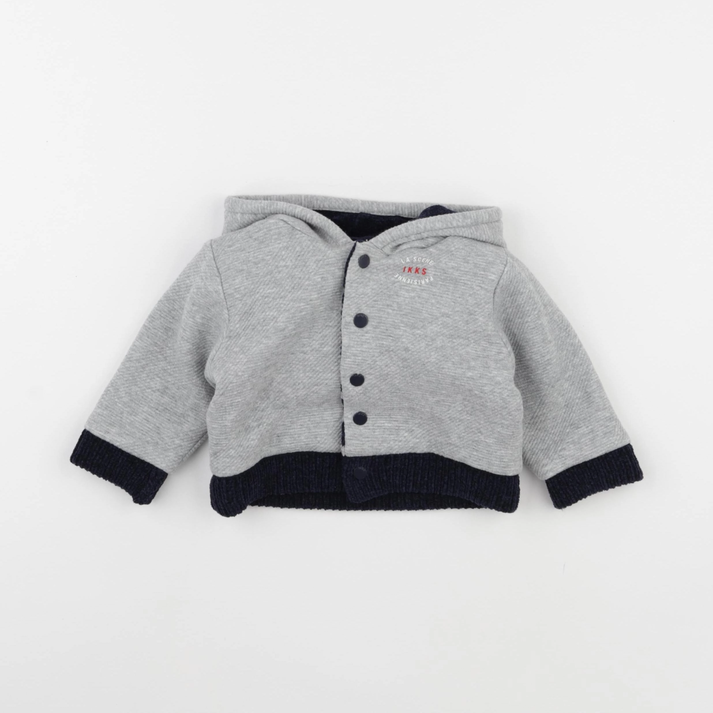 IKKS - gilet réversible bleu, gris - 6 mois