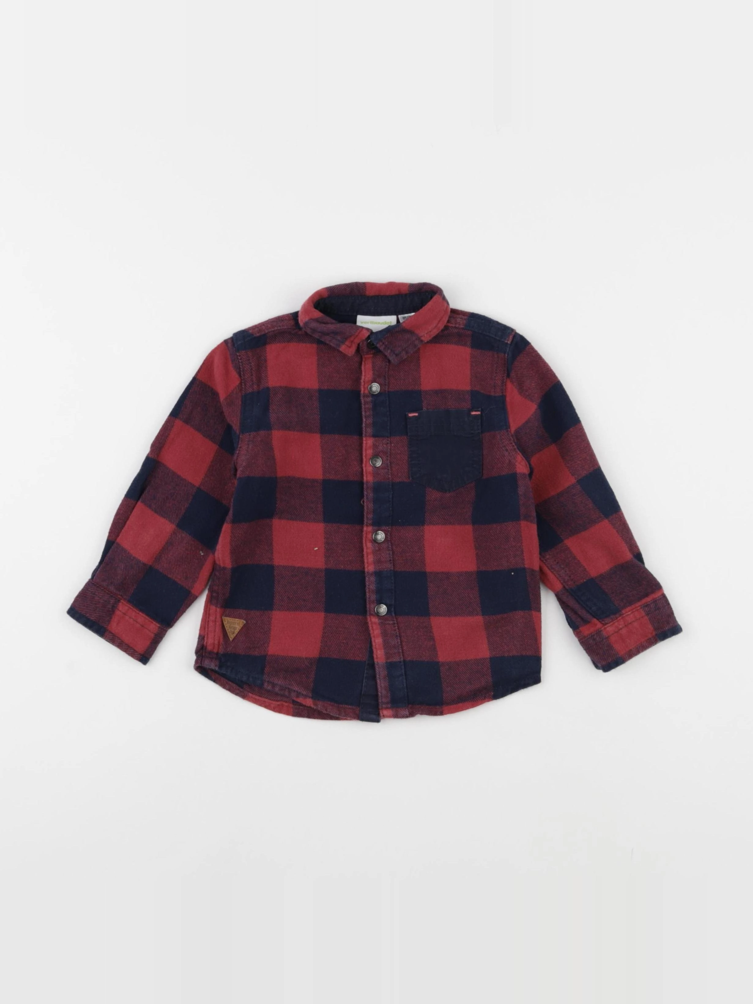 Vertbaudet - chemise bleu, rouge - 2 ans