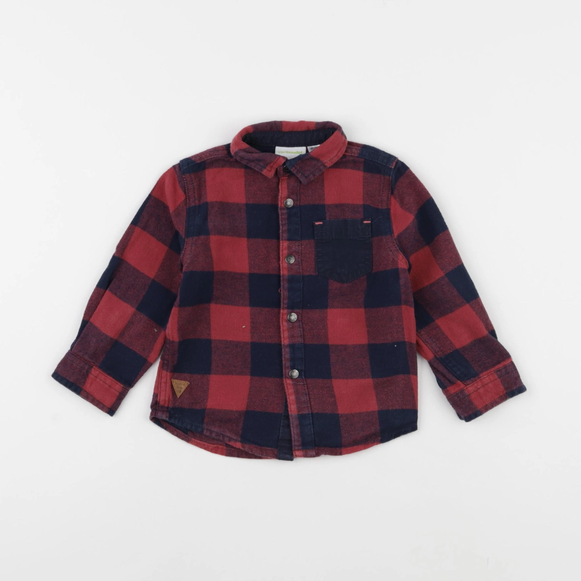 Vertbaudet - chemise bleu, rouge - 2 ans