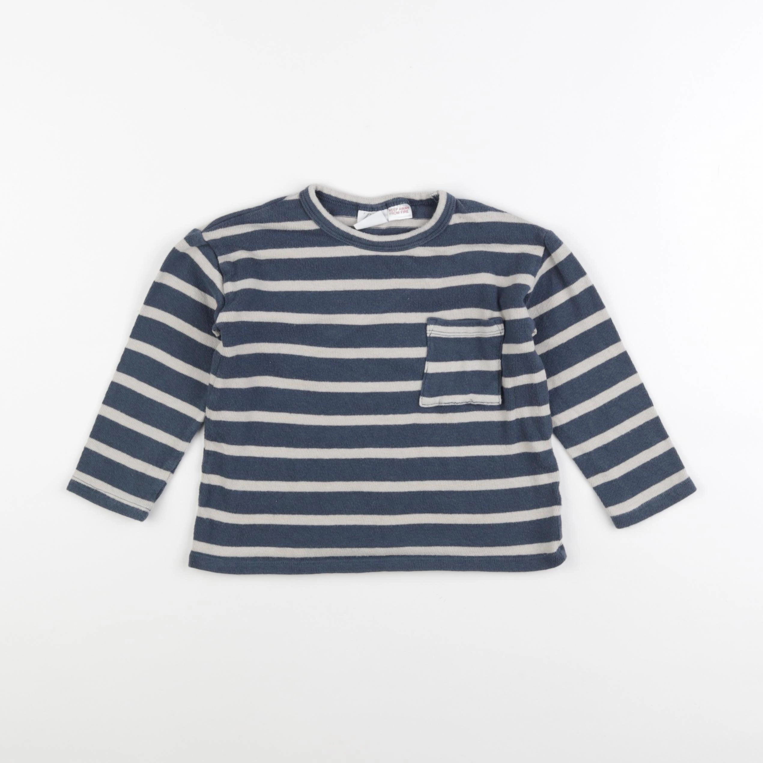 Zara - pull bleu, blanc - 2/3 ans