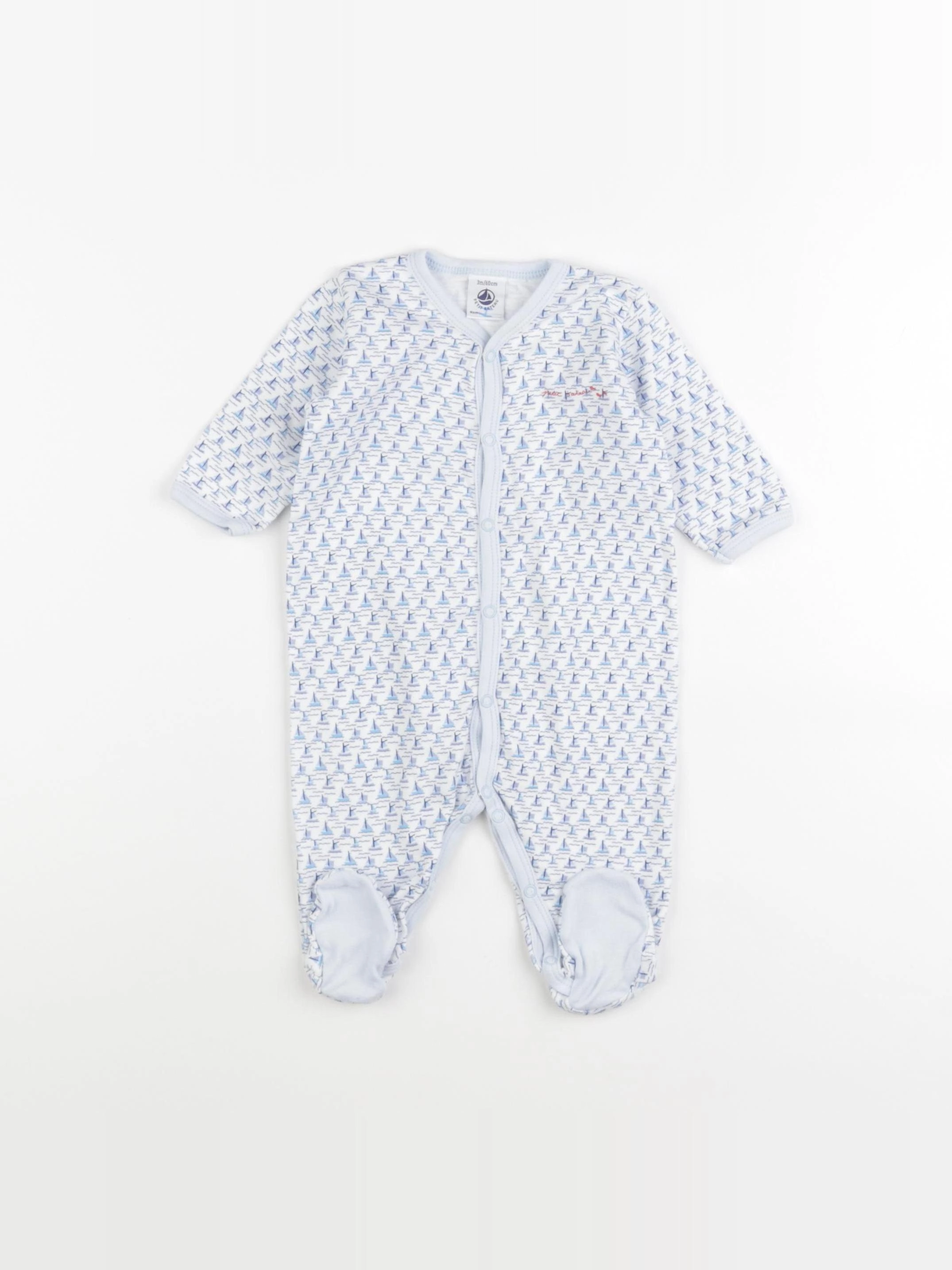Petit Bateau - pyjama coton blanc, bleu - 3 mois
