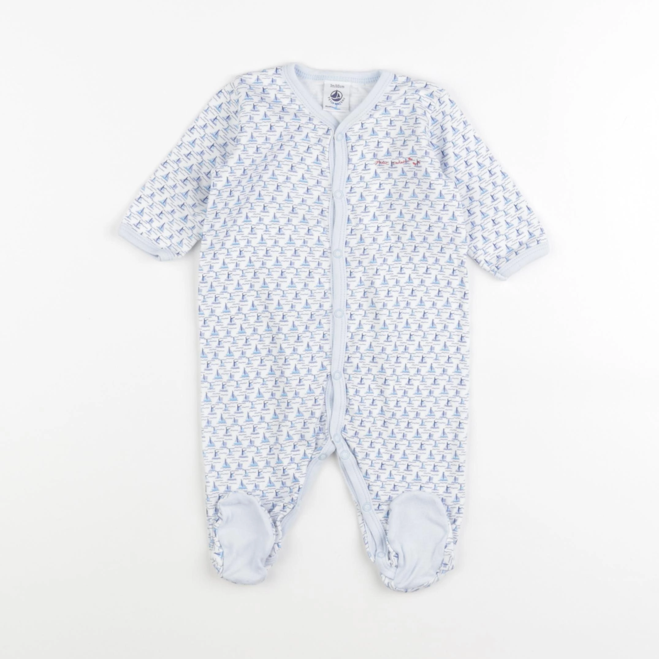 Petit Bateau - pyjama coton blanc, bleu - 3 mois