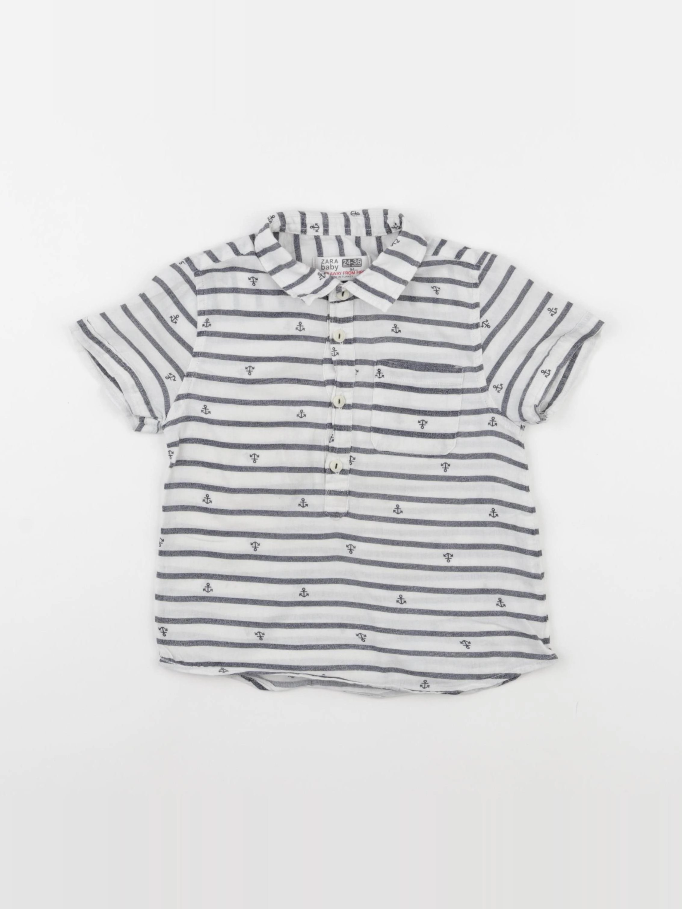 Zara - chemise blanc, bleu - 24/36 mois