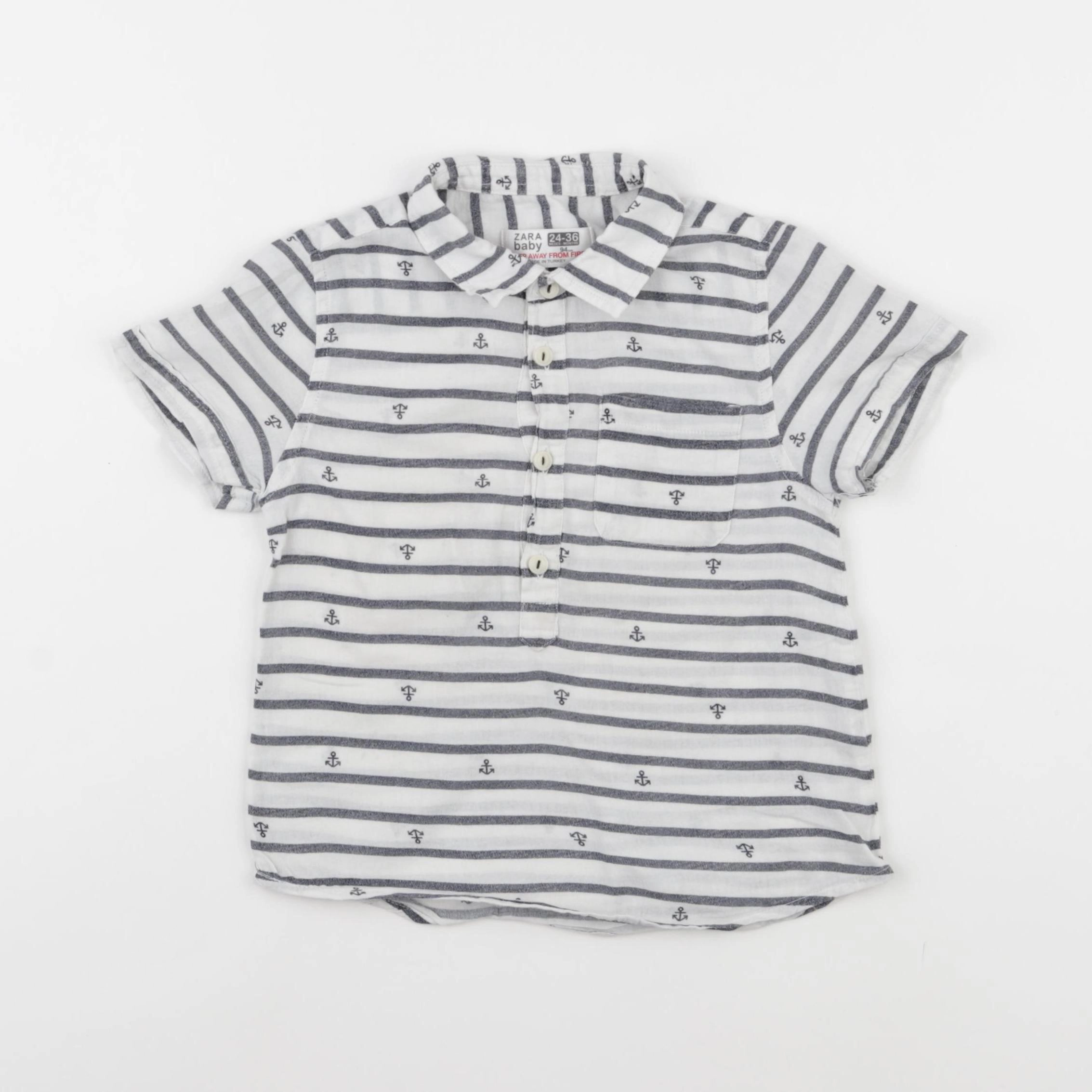 Zara - chemise blanc, bleu - 24/36 mois