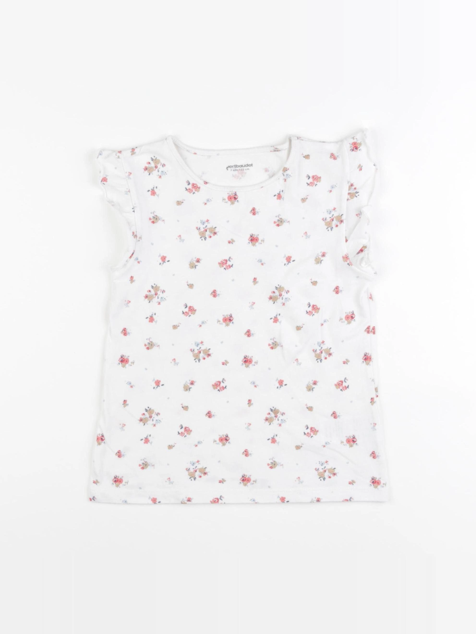 Vertbaudet - tee-shirt beige, rose - 7 ans