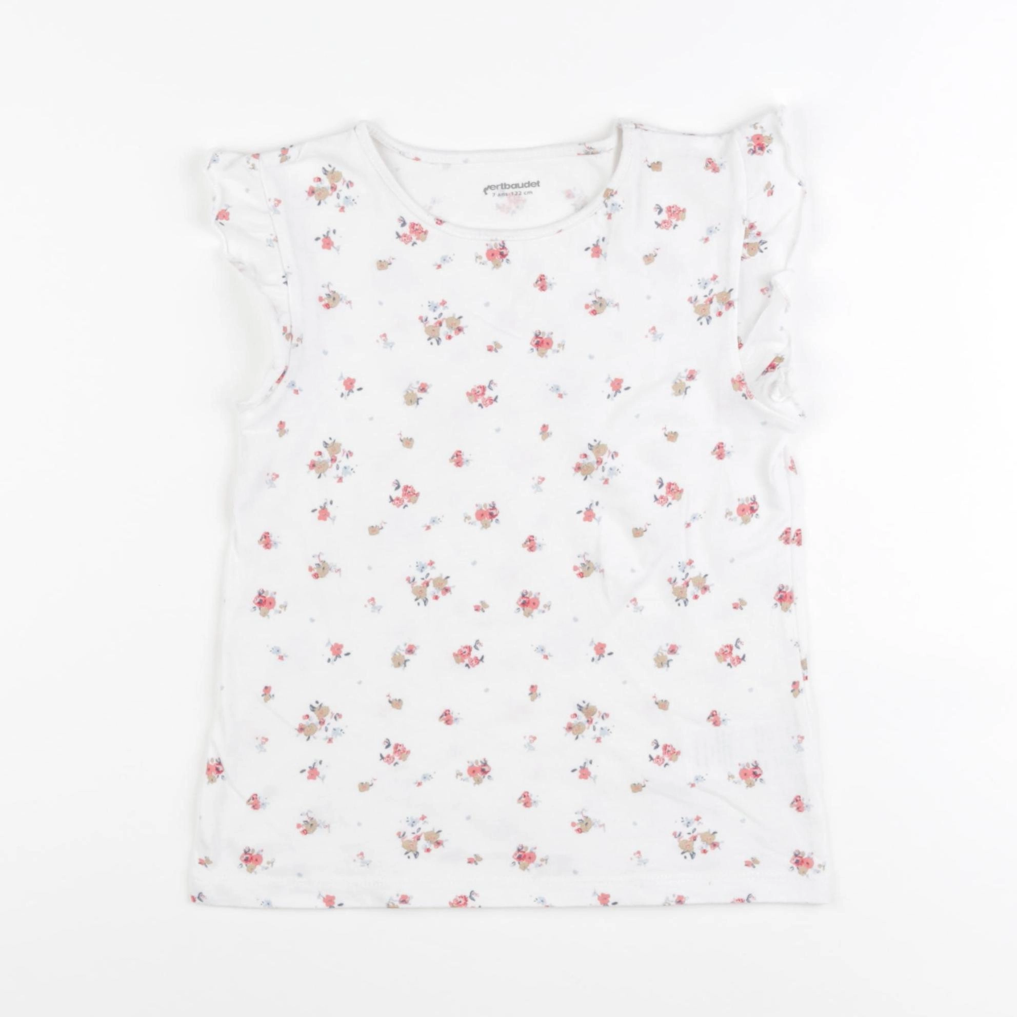 Vertbaudet - tee-shirt beige, rose - 7 ans