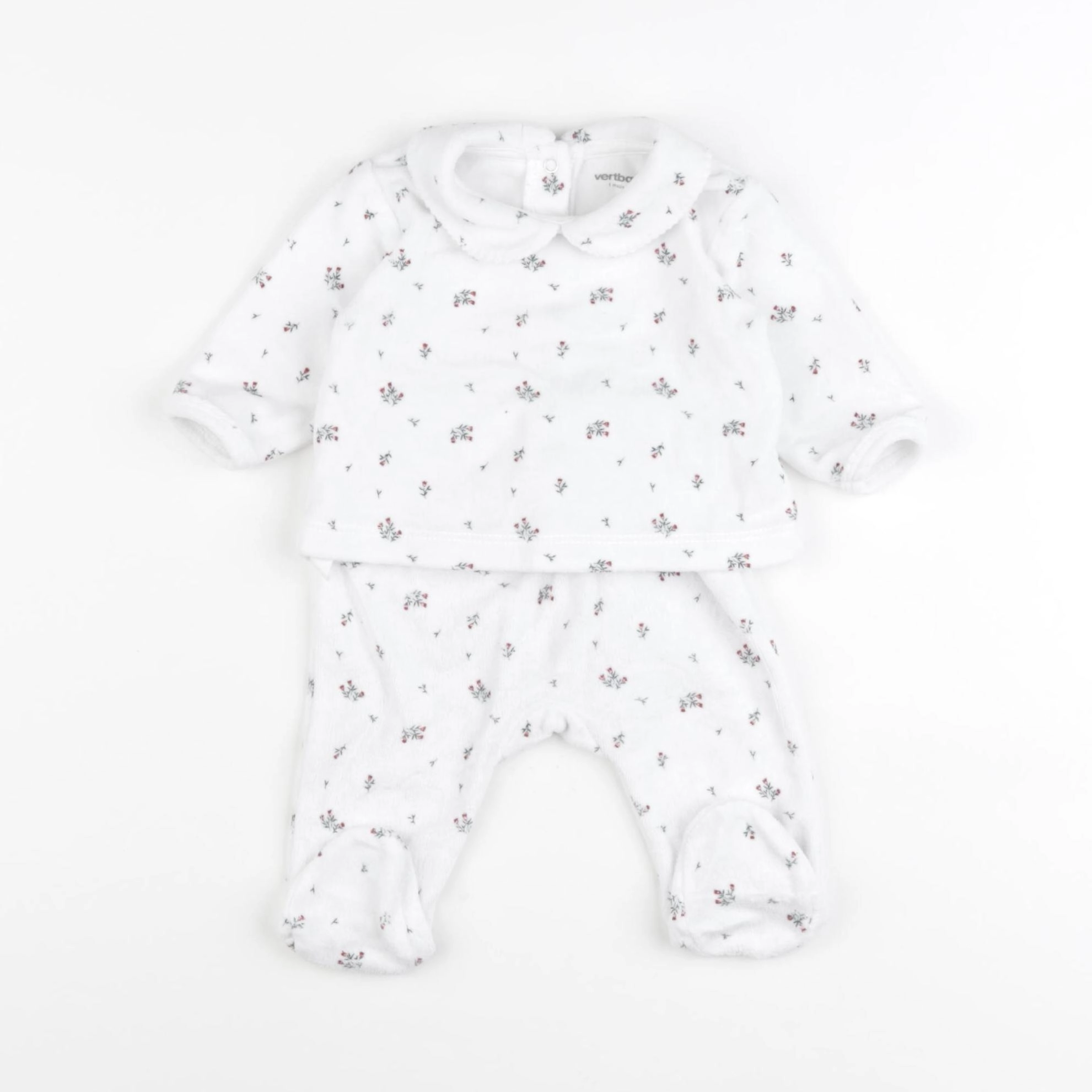 Vertbaudet - pyjama velours blanc - 1 mois
