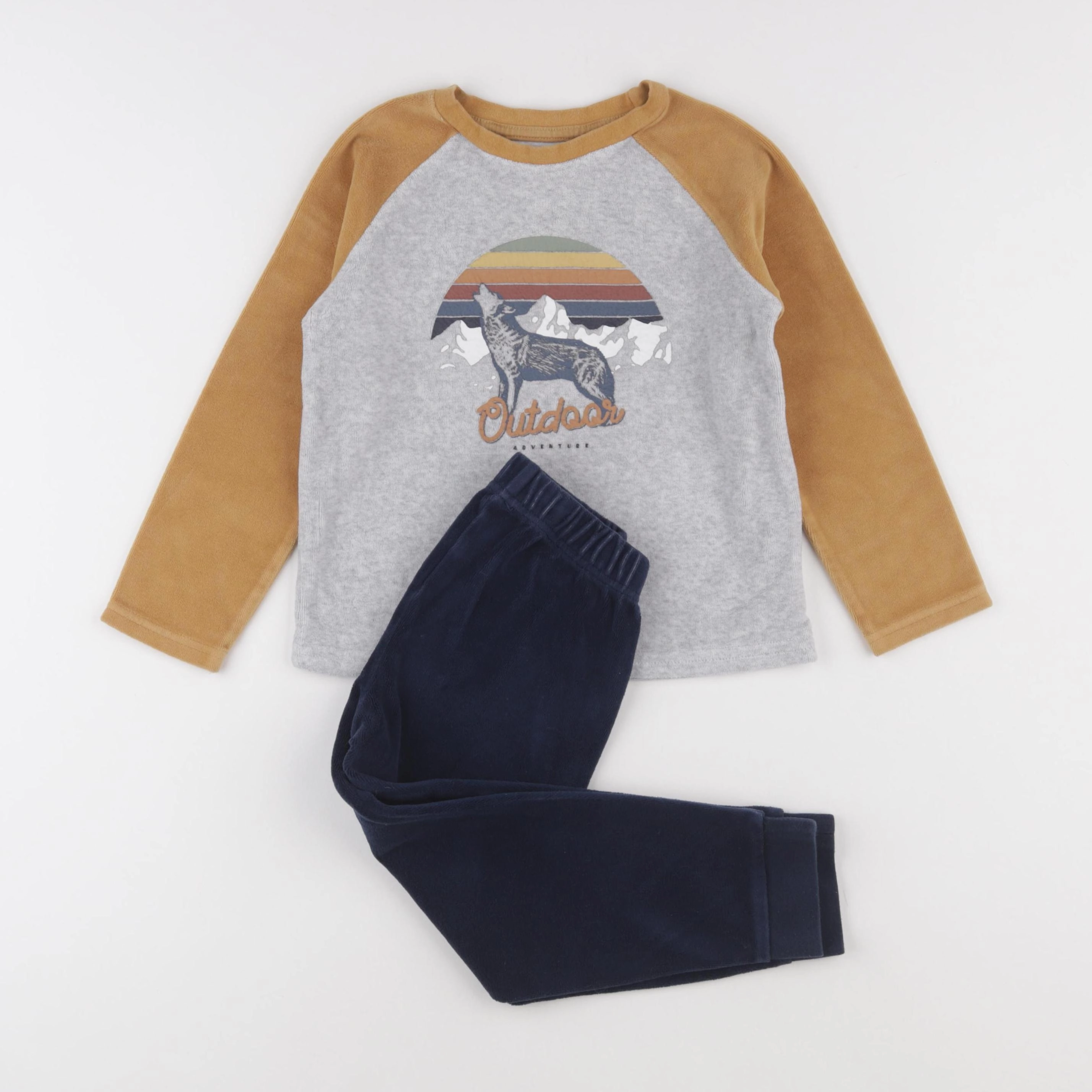 Vertbaudet - pyjama velours jaune, bleu - 5 ans