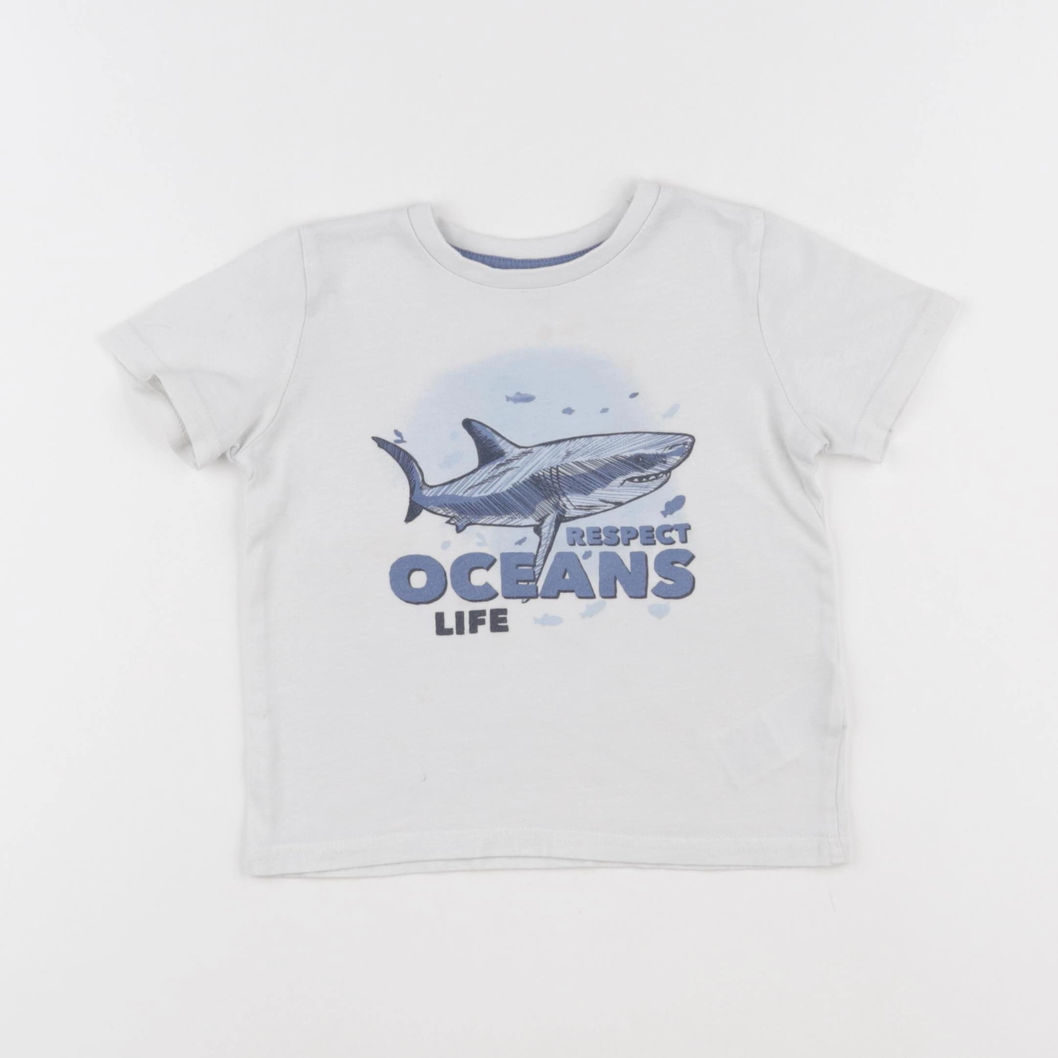 Vertbaudet - tee-shirt blanc, bleu - 3 ans