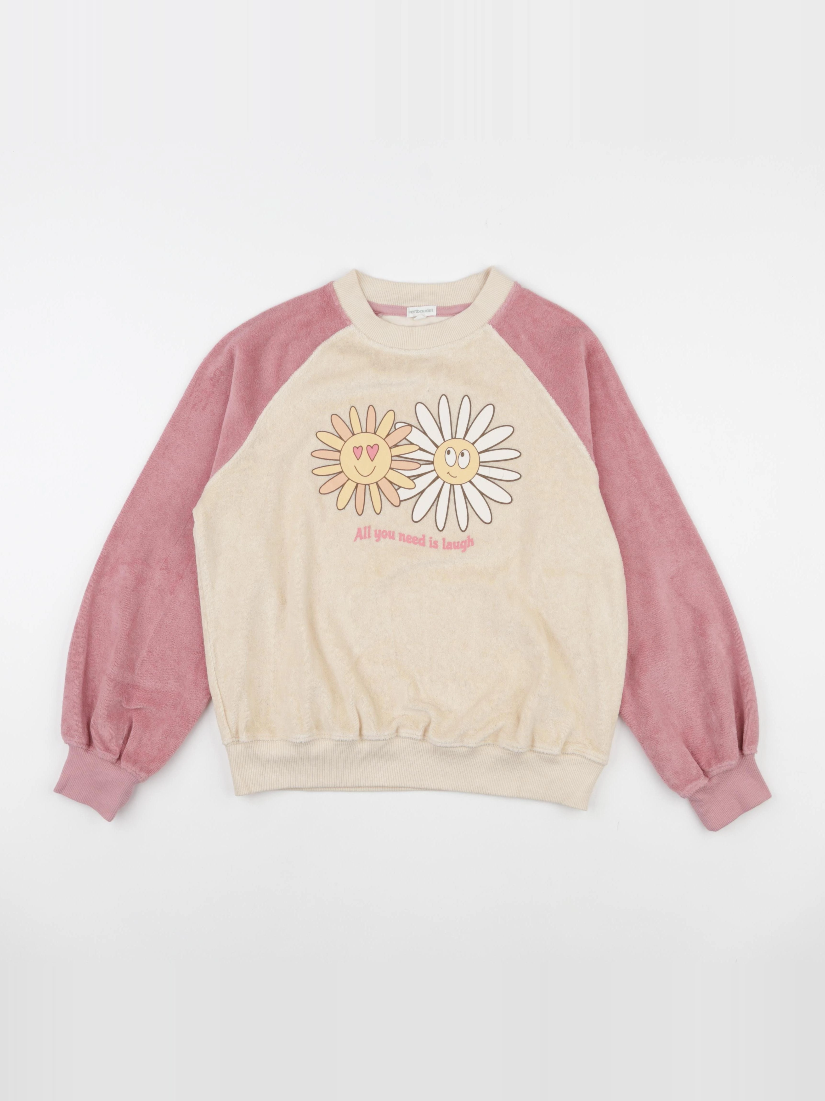 Vertbaudet - sweat beige, rose - 12 ans